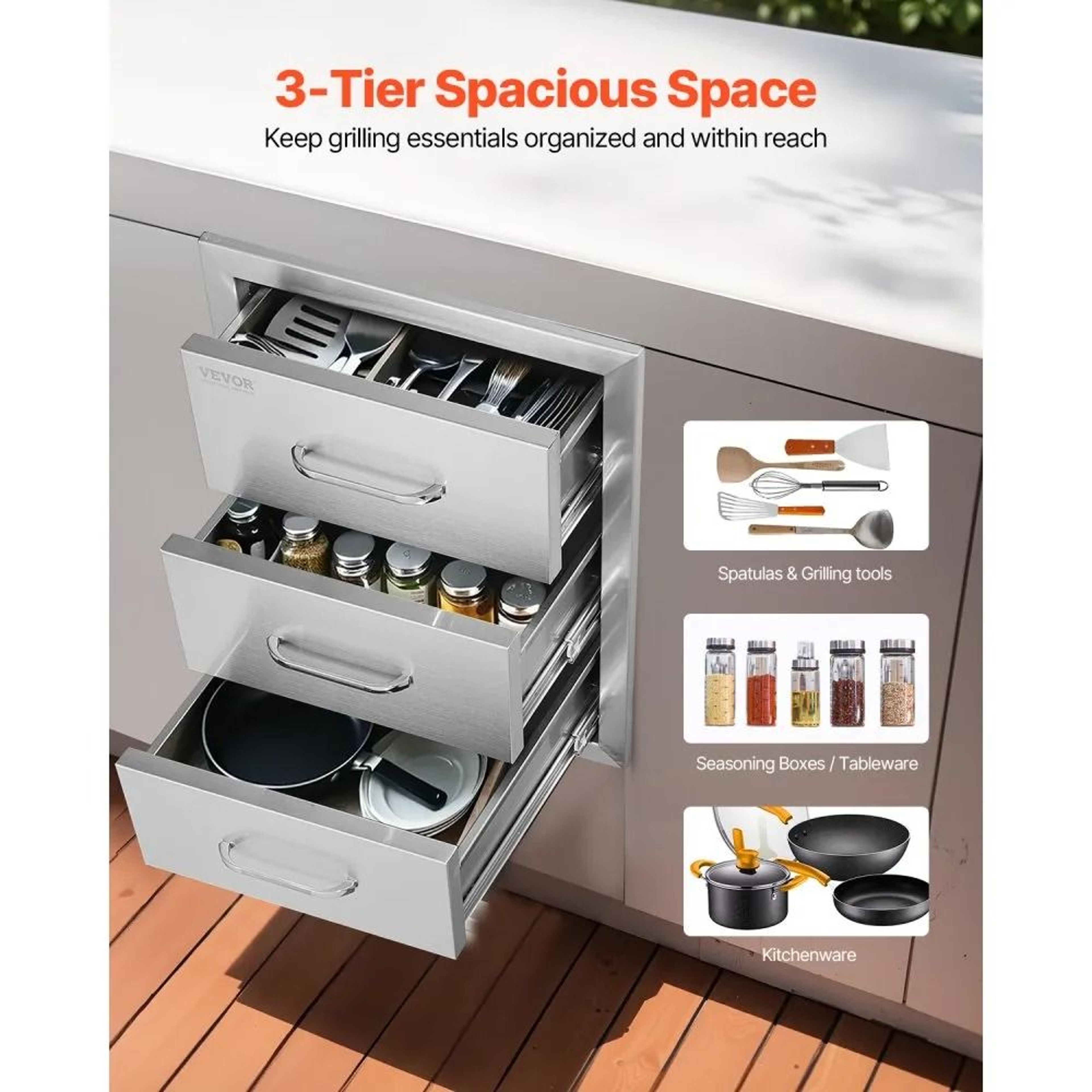 Outdoor Kitchen Drawers 16 Inch Stainless Steel BBQ Island Storage Drawer 1