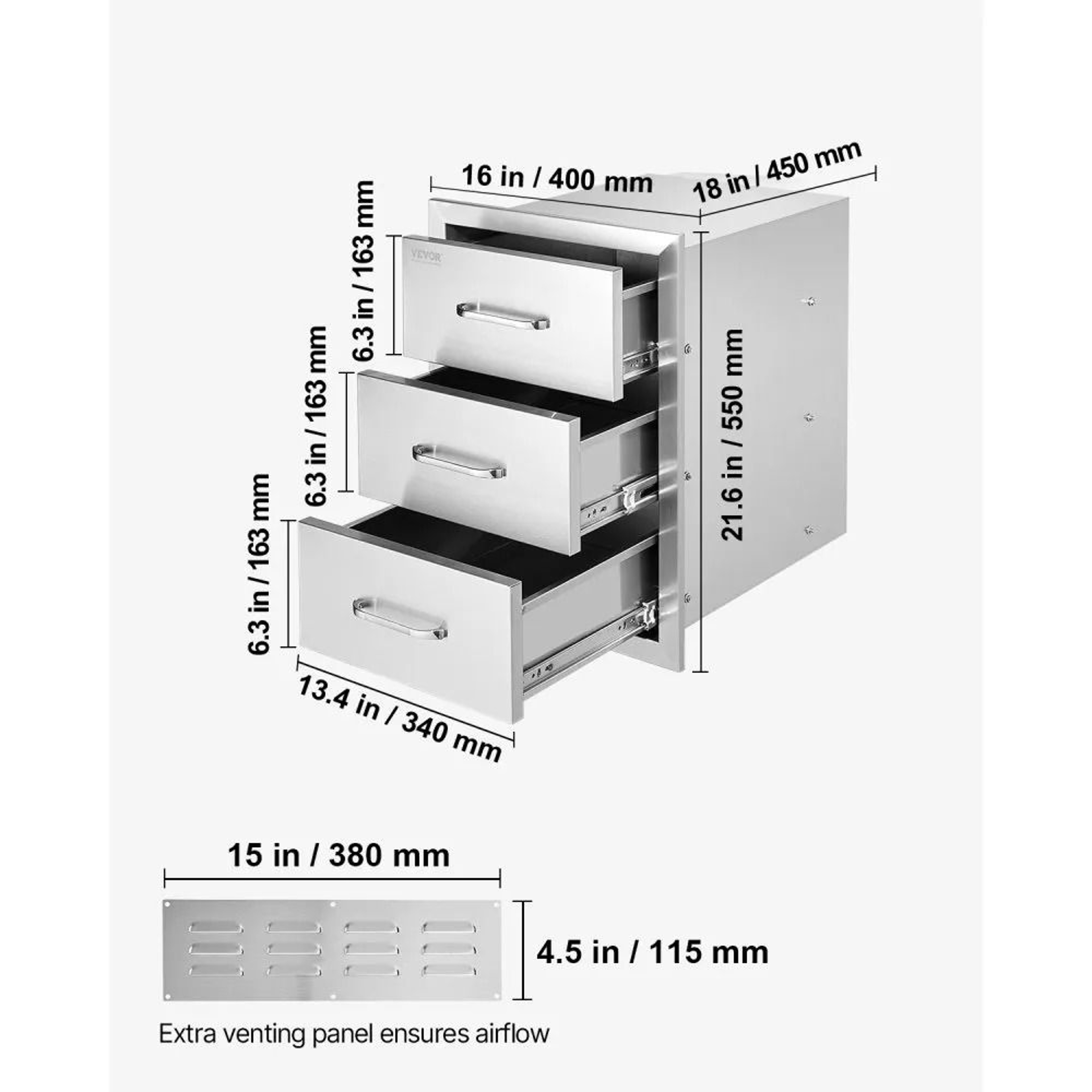 Outdoor Kitchen Drawers 16 Inch Stainless Steel BBQ Island Storage Drawer 7