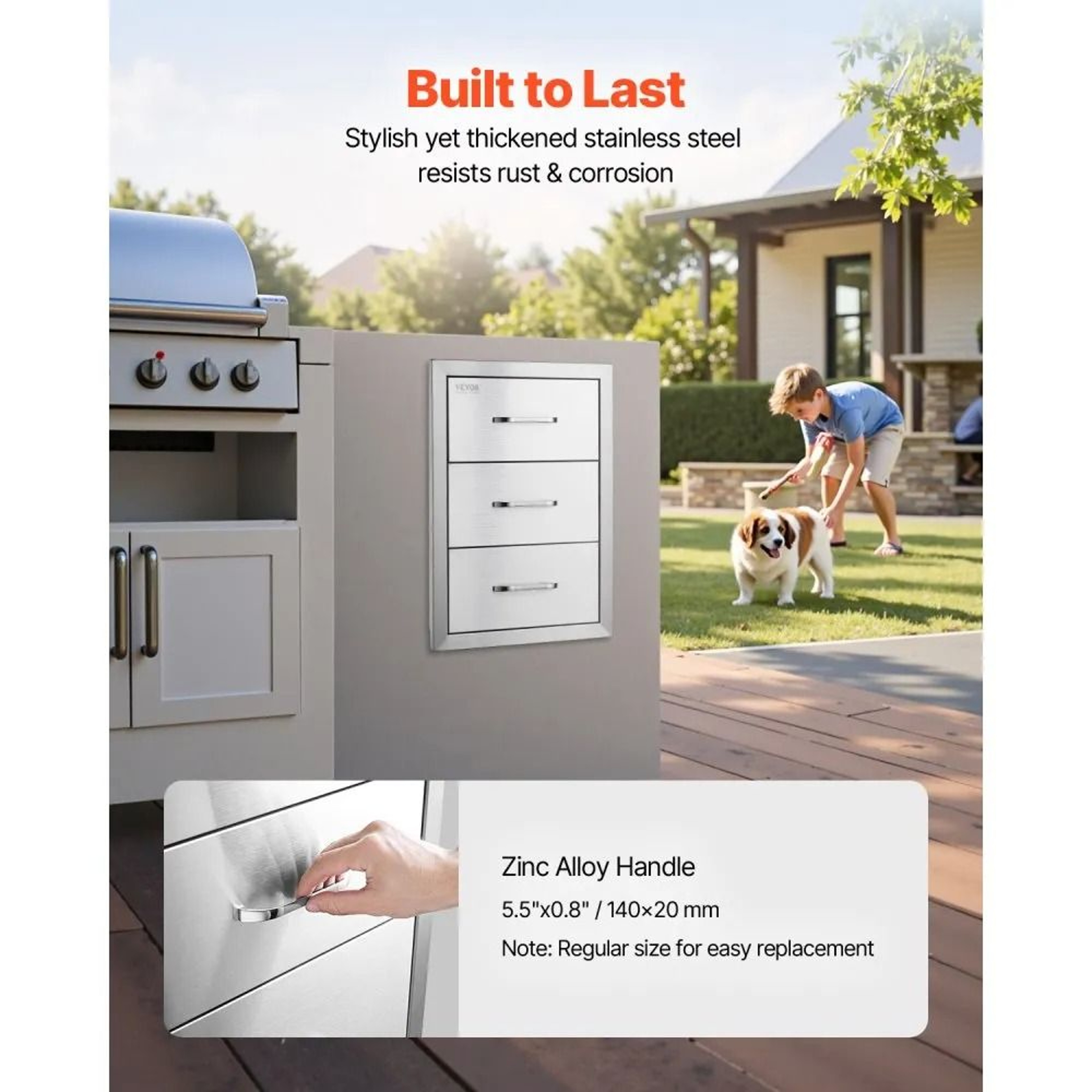 Outdoor Kitchen Drawers 16 Inch Stainless Steel BBQ Island Storage Drawer 4