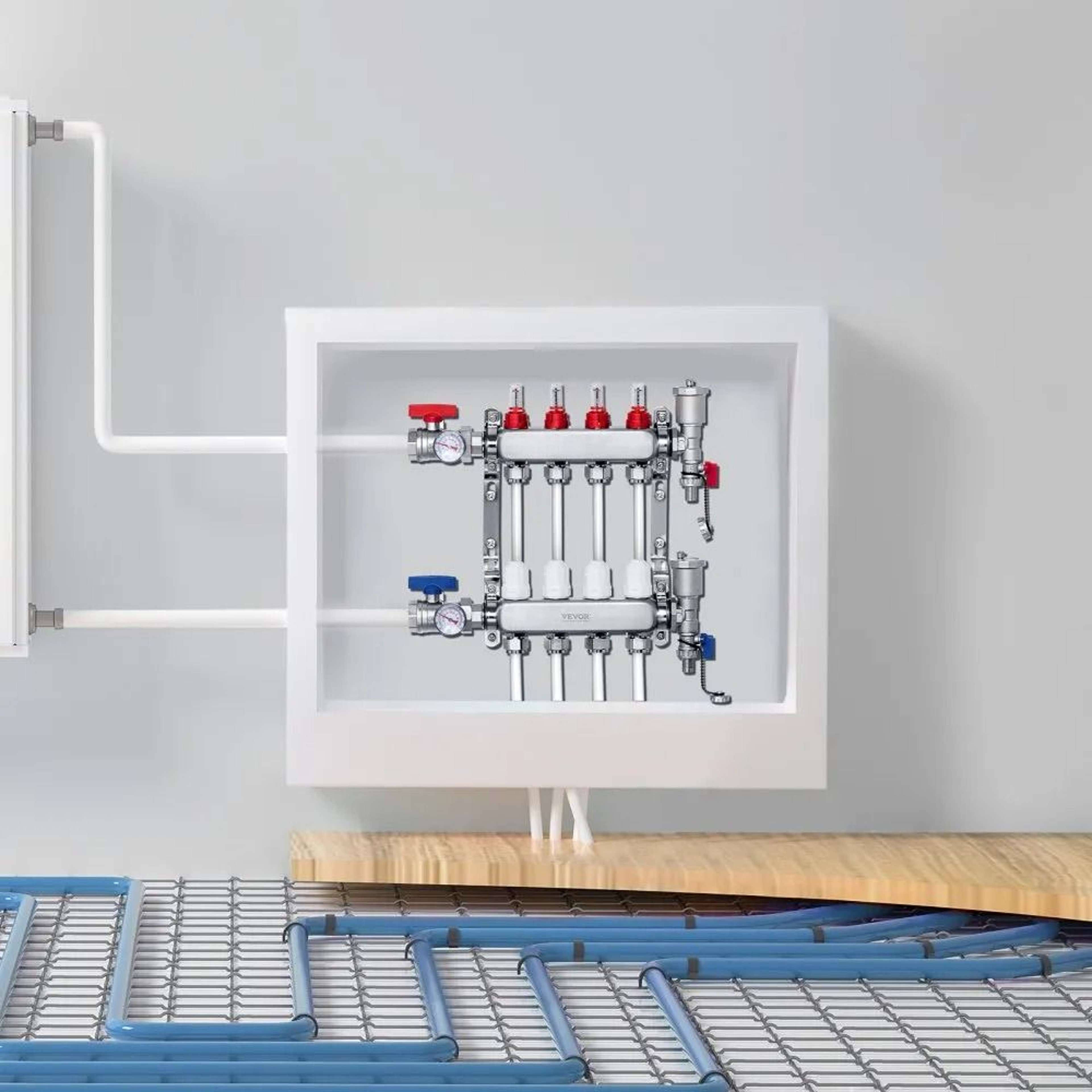 4 Branch Radiant Heat Manifold For 12 Inch PEX Floor Heating Systems 5