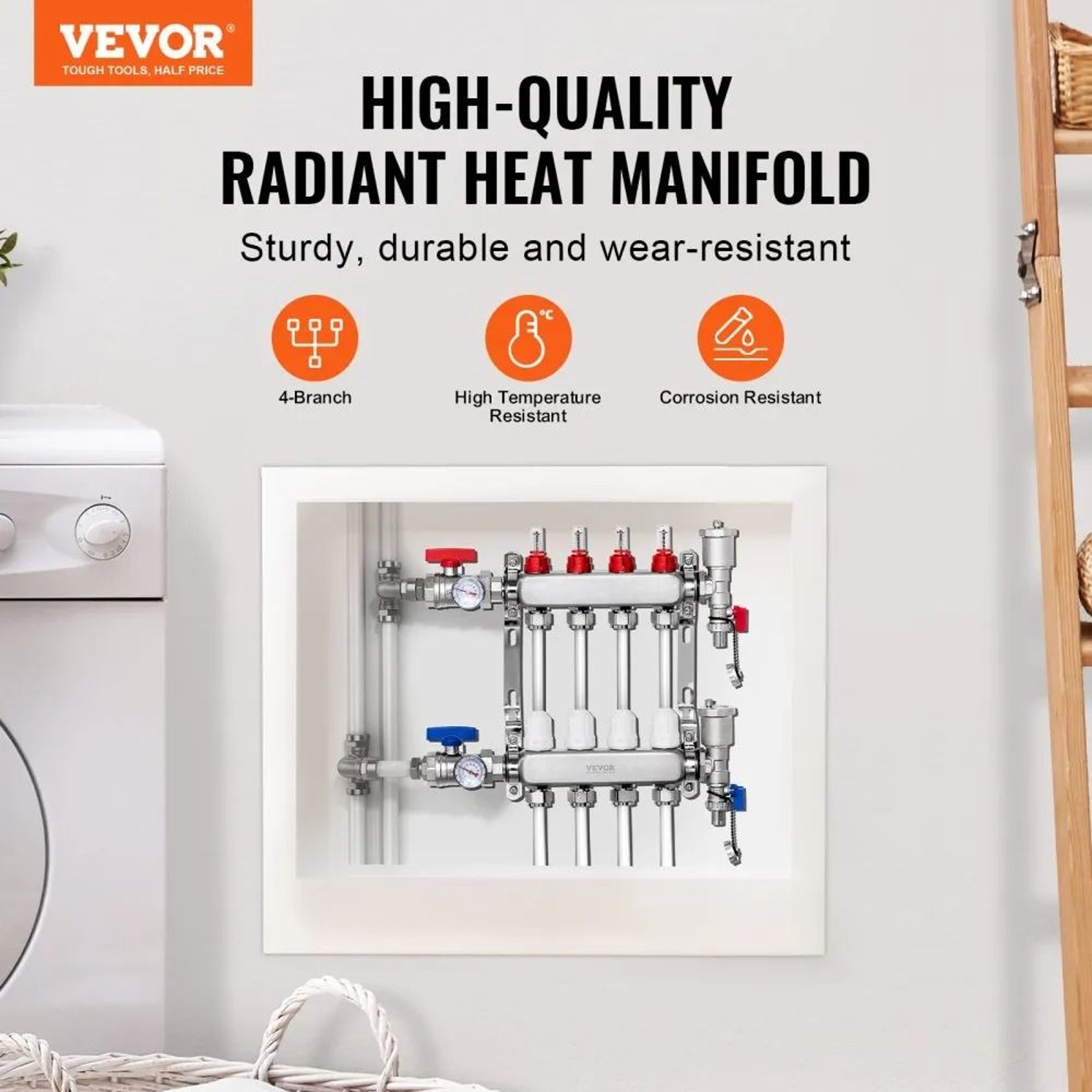 4 Branch Radiant Heat Manifold For 12 Inch PEX Floor Heating Systems 1