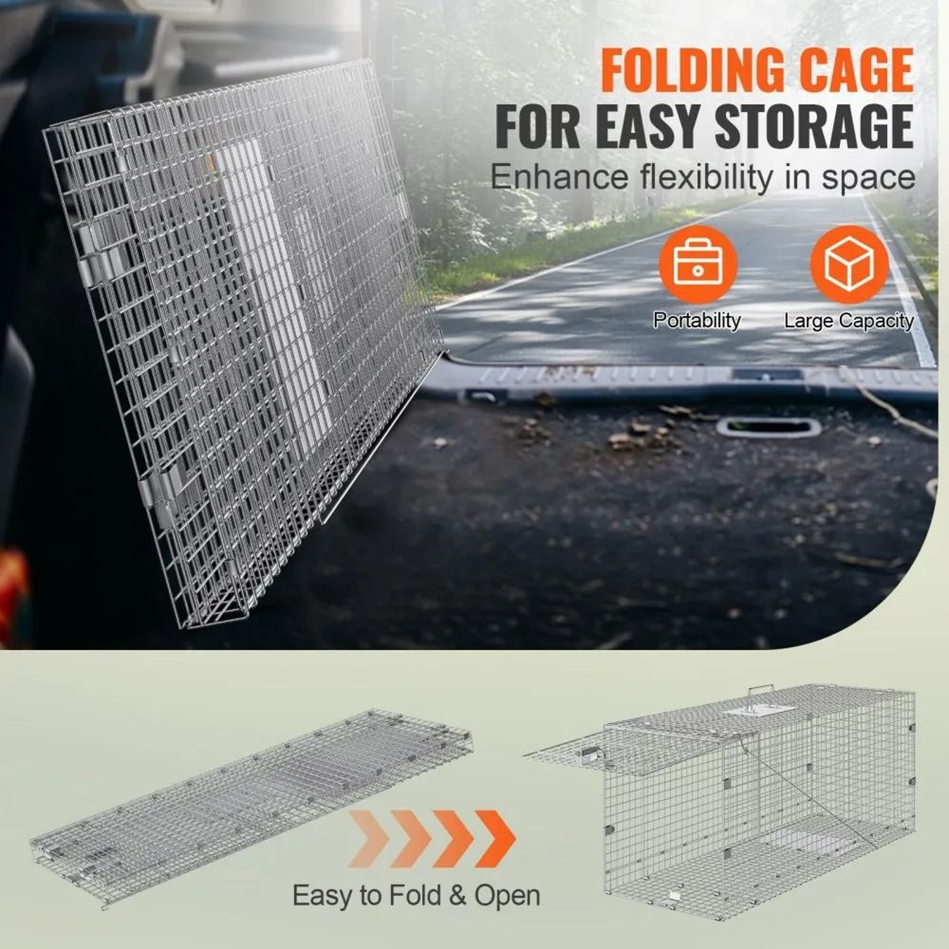 Humane Live Animal Cage Trap Galvanized Folding Trap With Carry Handle 1