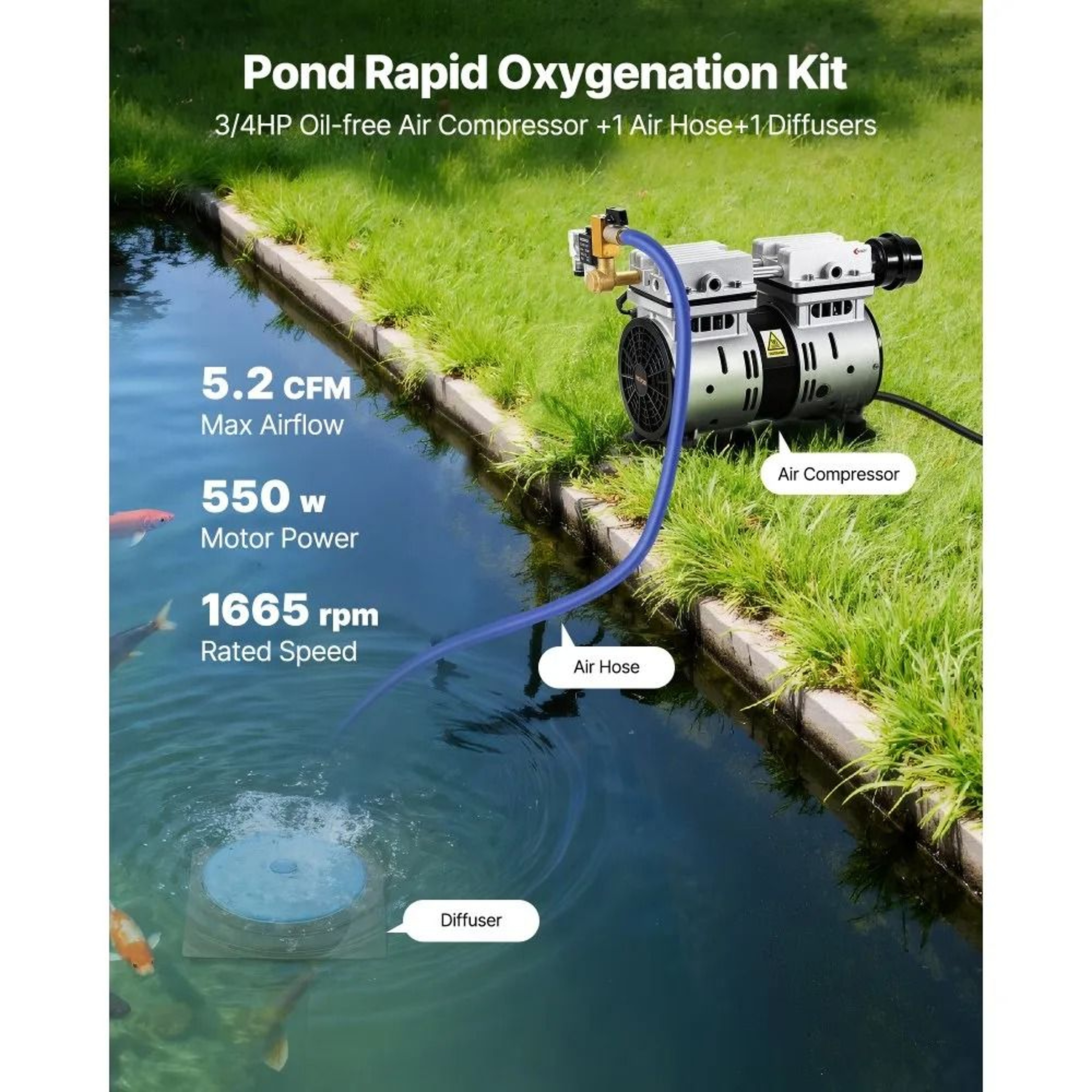 Pond Aerator 52 CFM Oxygen Circulation System For Large Ponds And Lakes 1