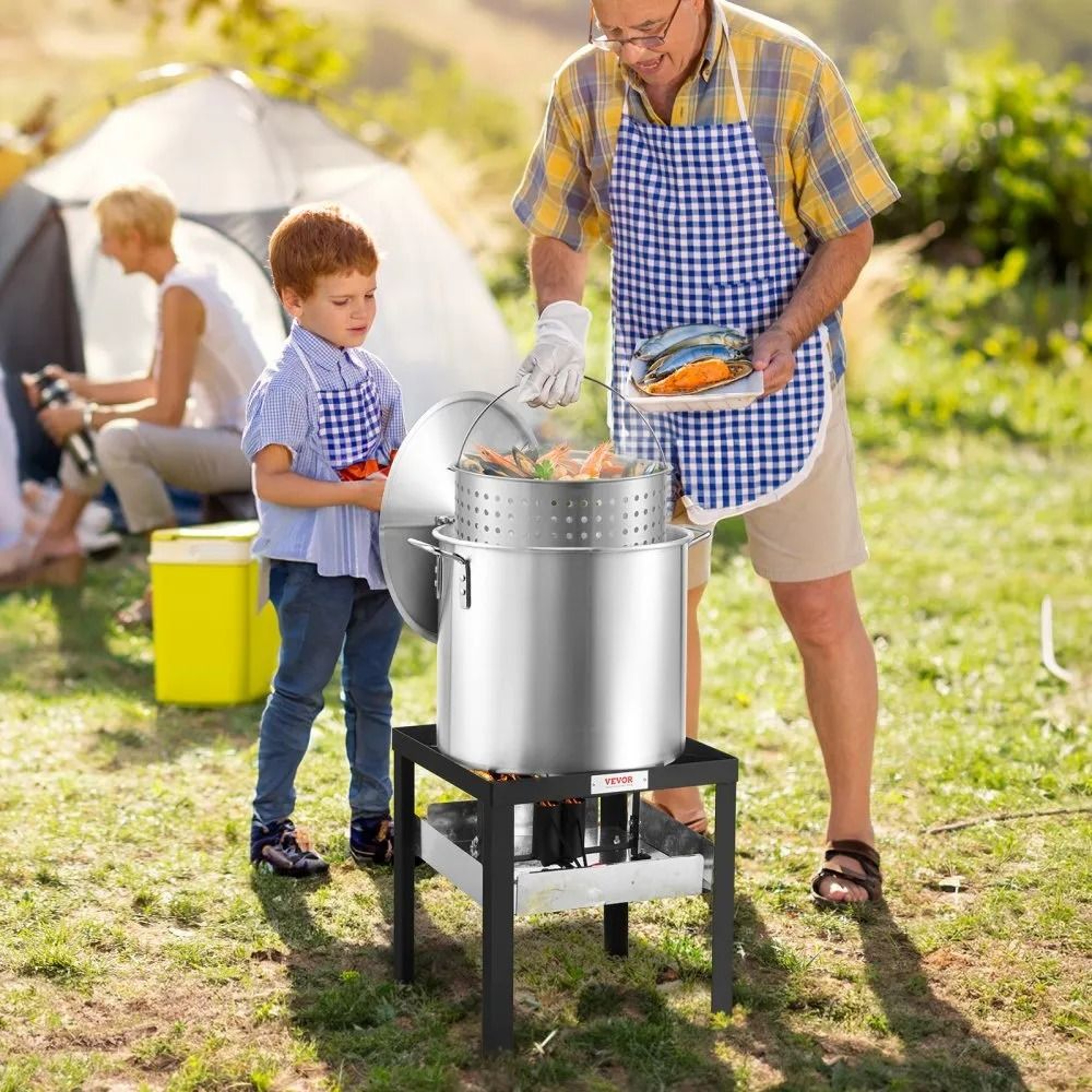100 Qt Seafood Boiling Kit With Strainer Outdoor Crab Crawfish Cooker Set 6