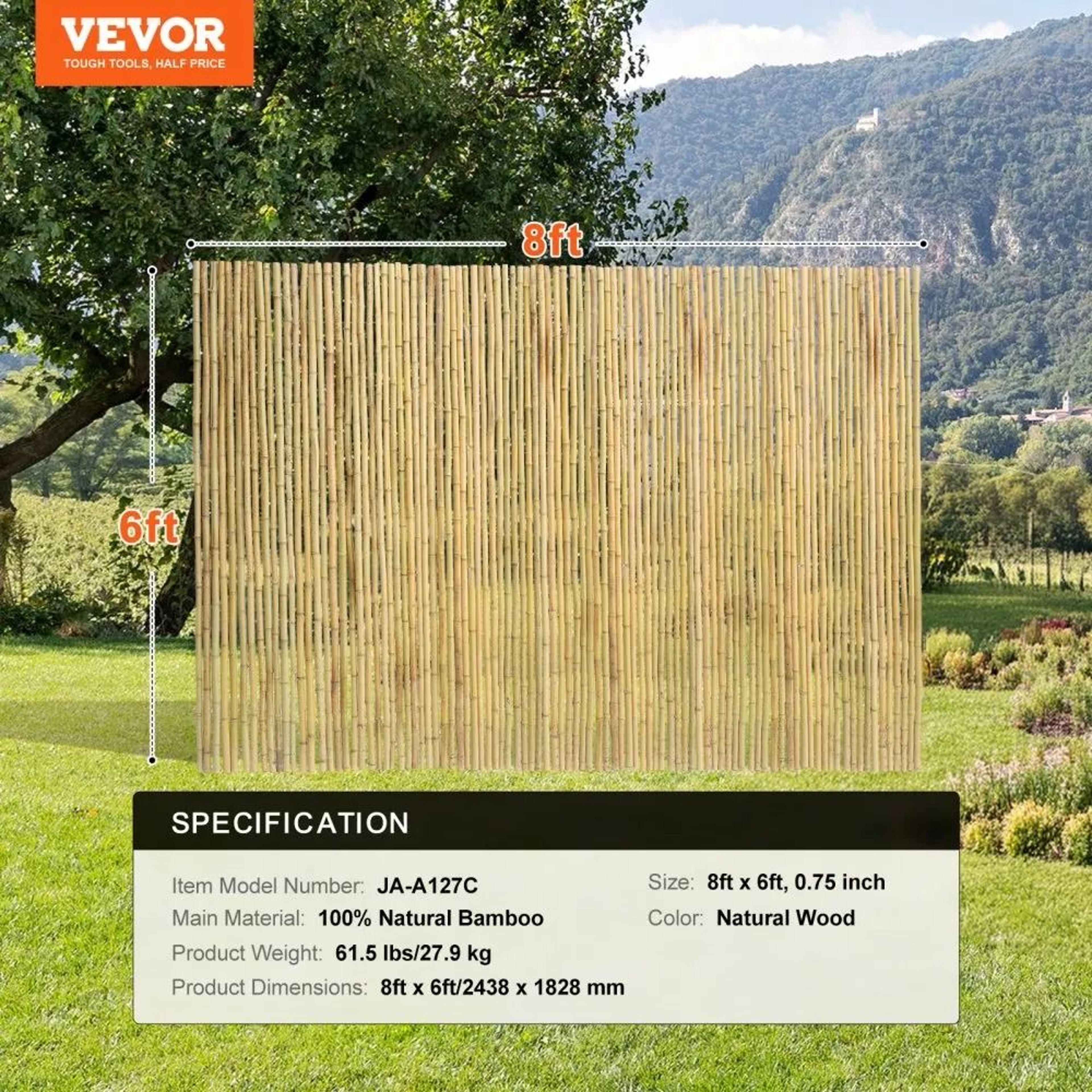 Natural Bamboo Privacy Fence 6x8 Ft Eco Friendly Garden Screen 6