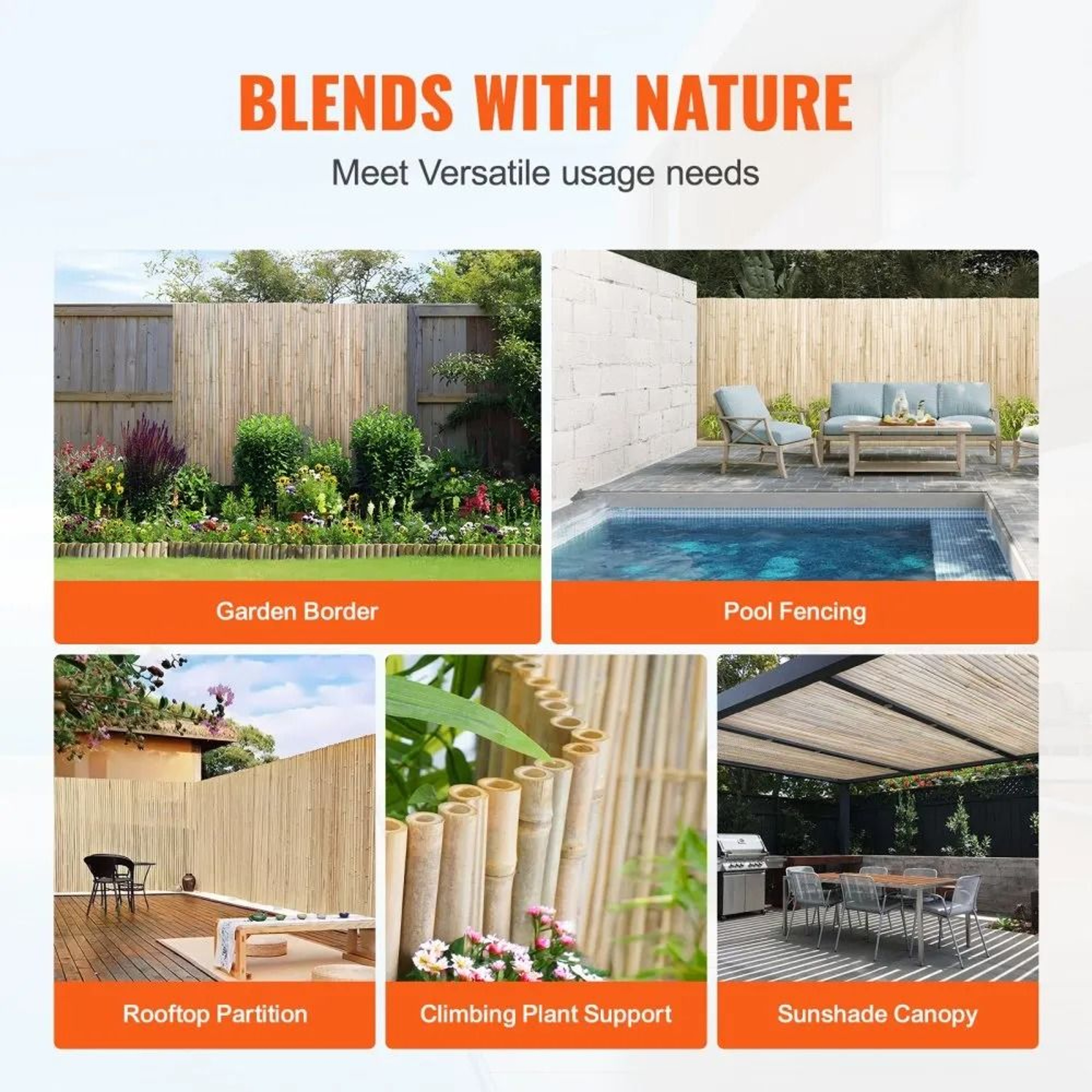 Natural Bamboo Privacy Fence 6x8 Ft Eco Friendly Garden Screen 3