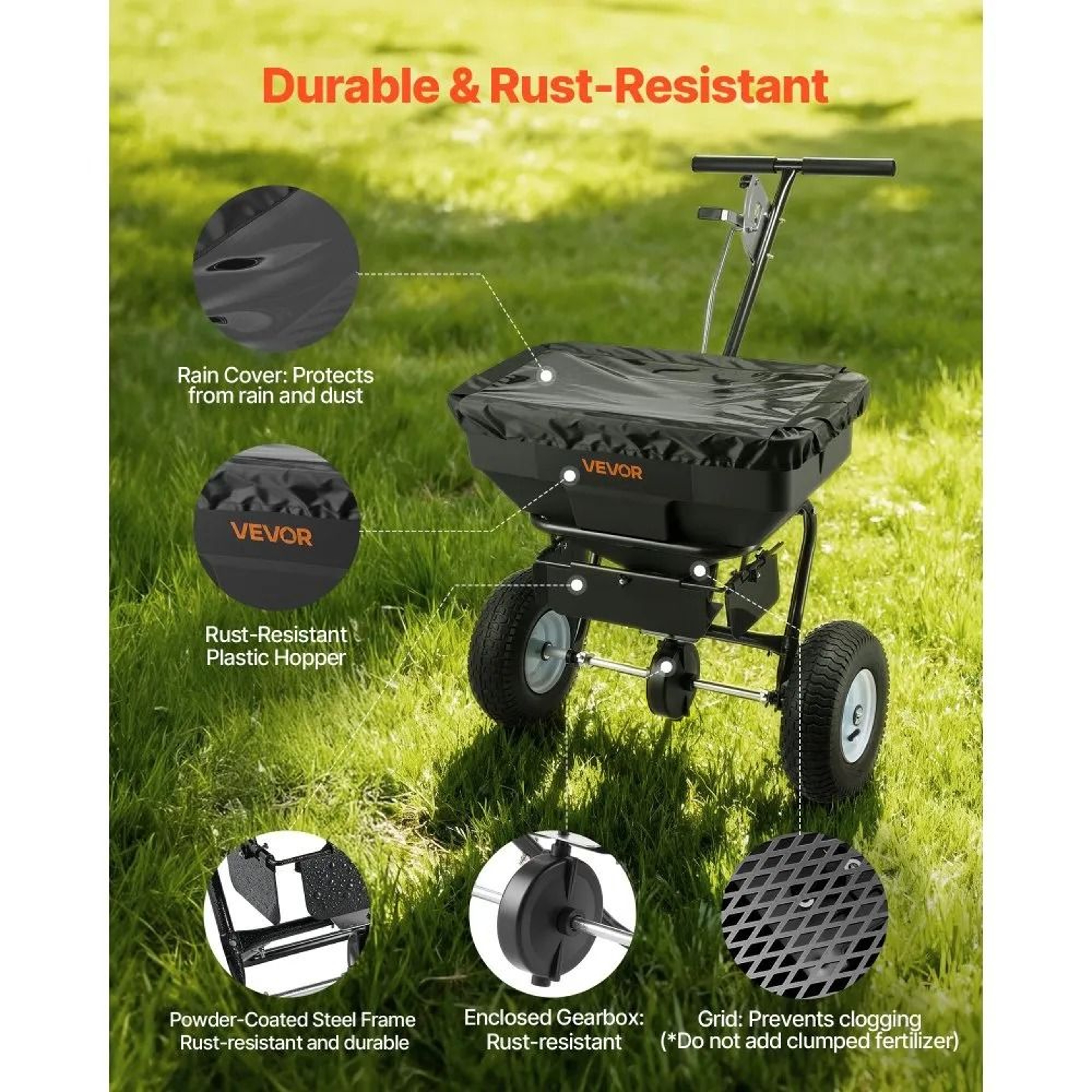 Walk Behind Spreader 130 Lbs Push Broadcast Fertilizer Spreader With Adjustable Flow Control 4