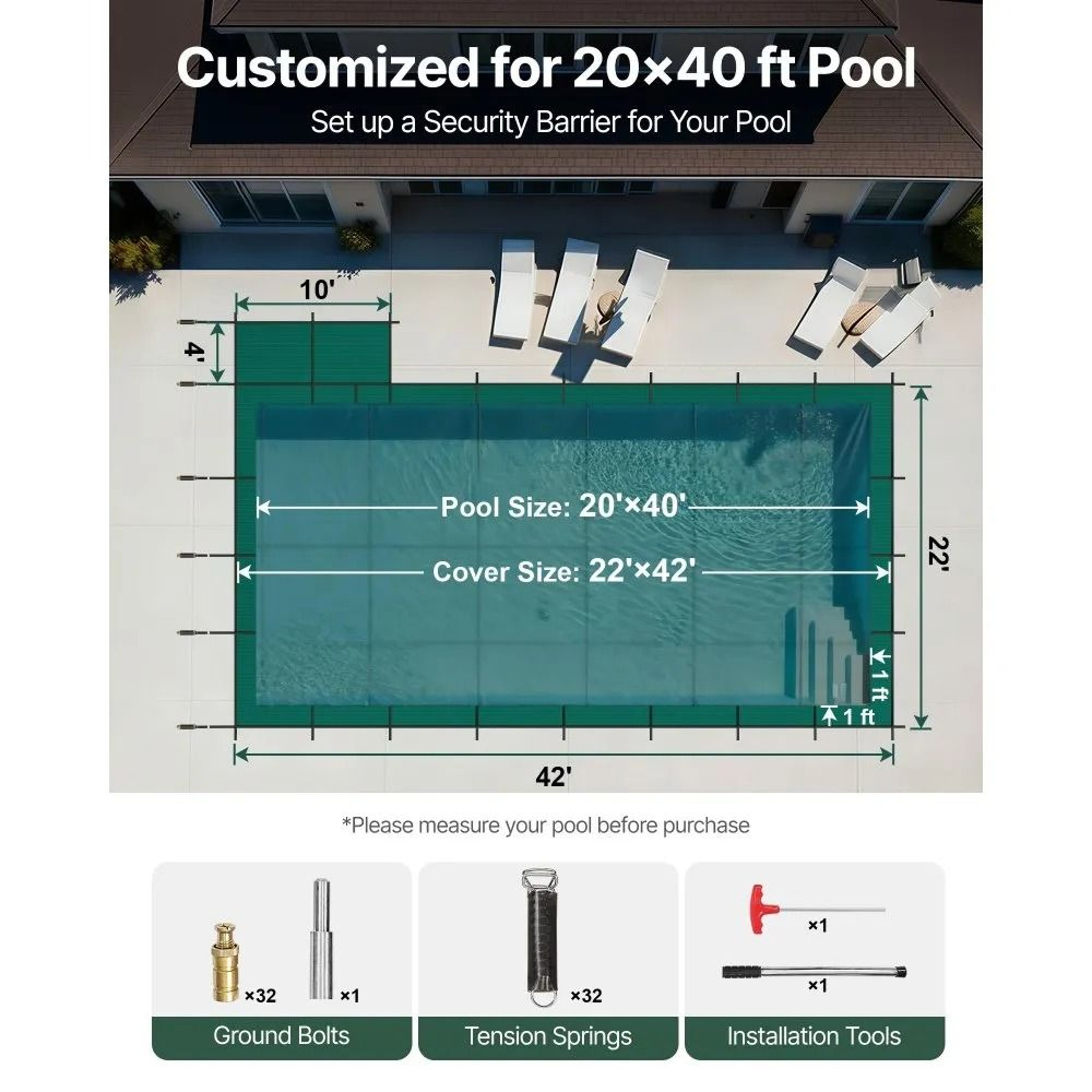 Inground Pool Safety Cover 22 X 42 Ft Winter Mesh Cover With Right Step 5