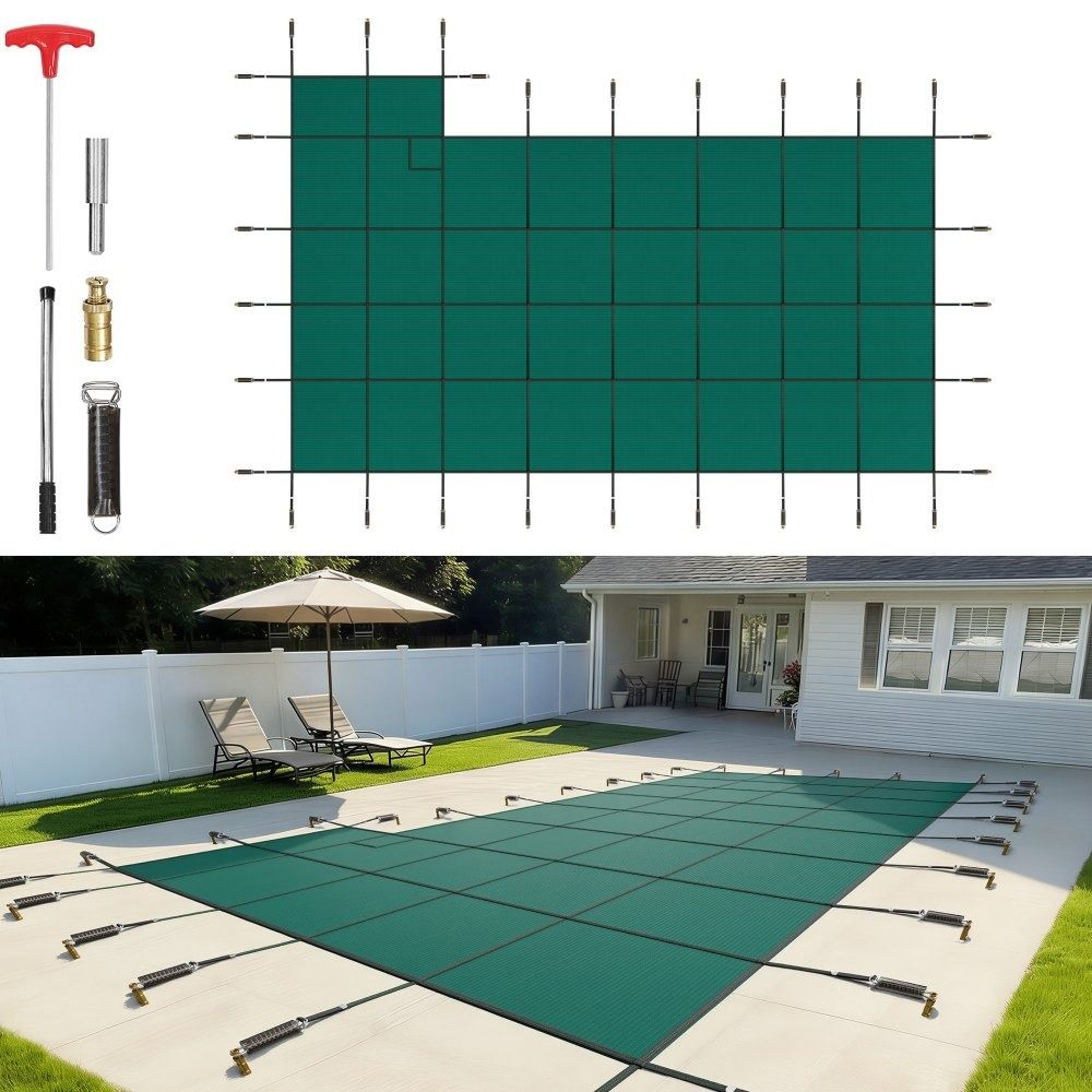 Inground Pool Safety Cover 22 X 42 Ft Winter Mesh Cover With Right Step 0