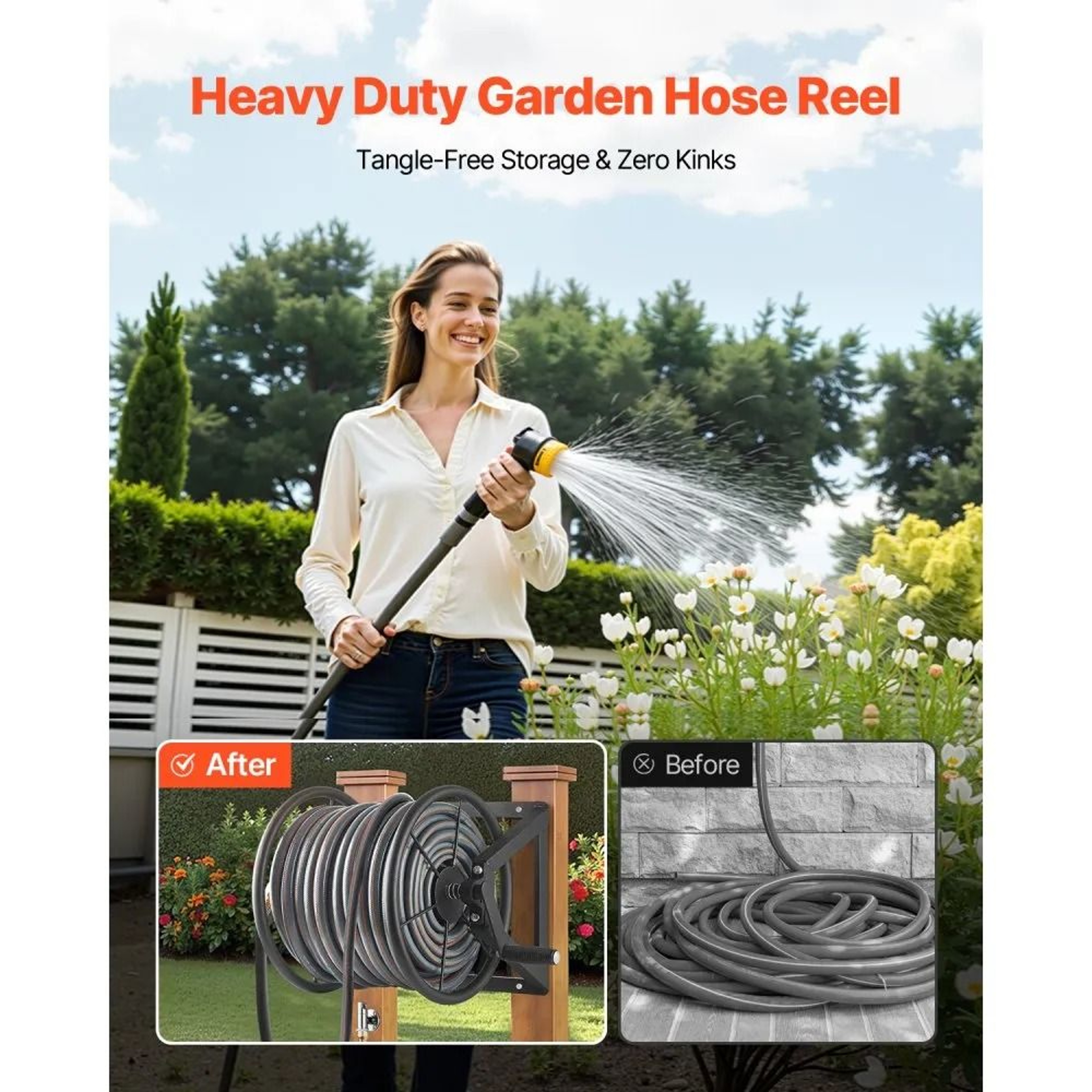 Wall Mounted Garden Hose Reel 200ft Heavy Duty Steel Water Hose Organizer 2