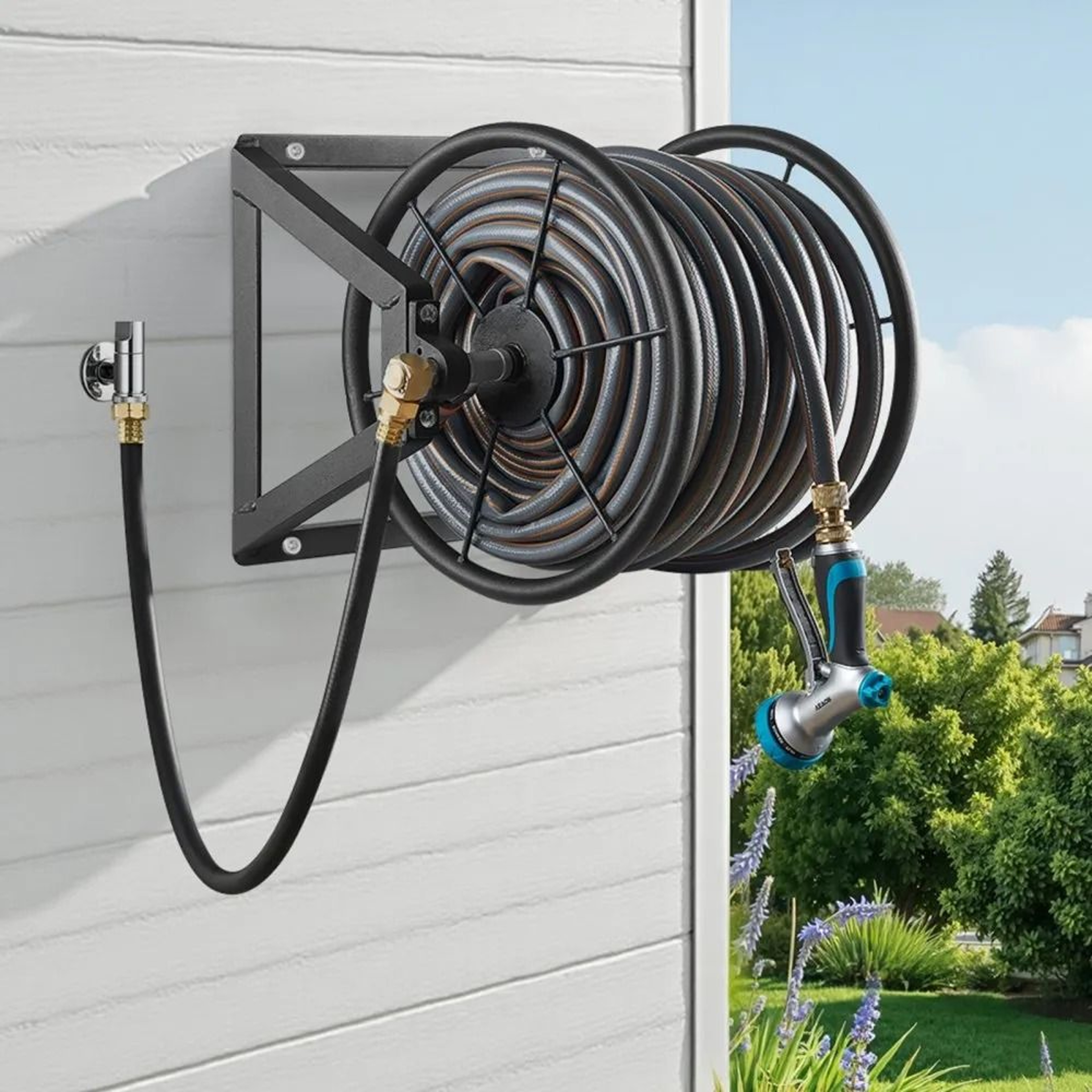 Wall Mounted Garden Hose Reel 200ft Heavy Duty Steel Water Hose Organizer 6