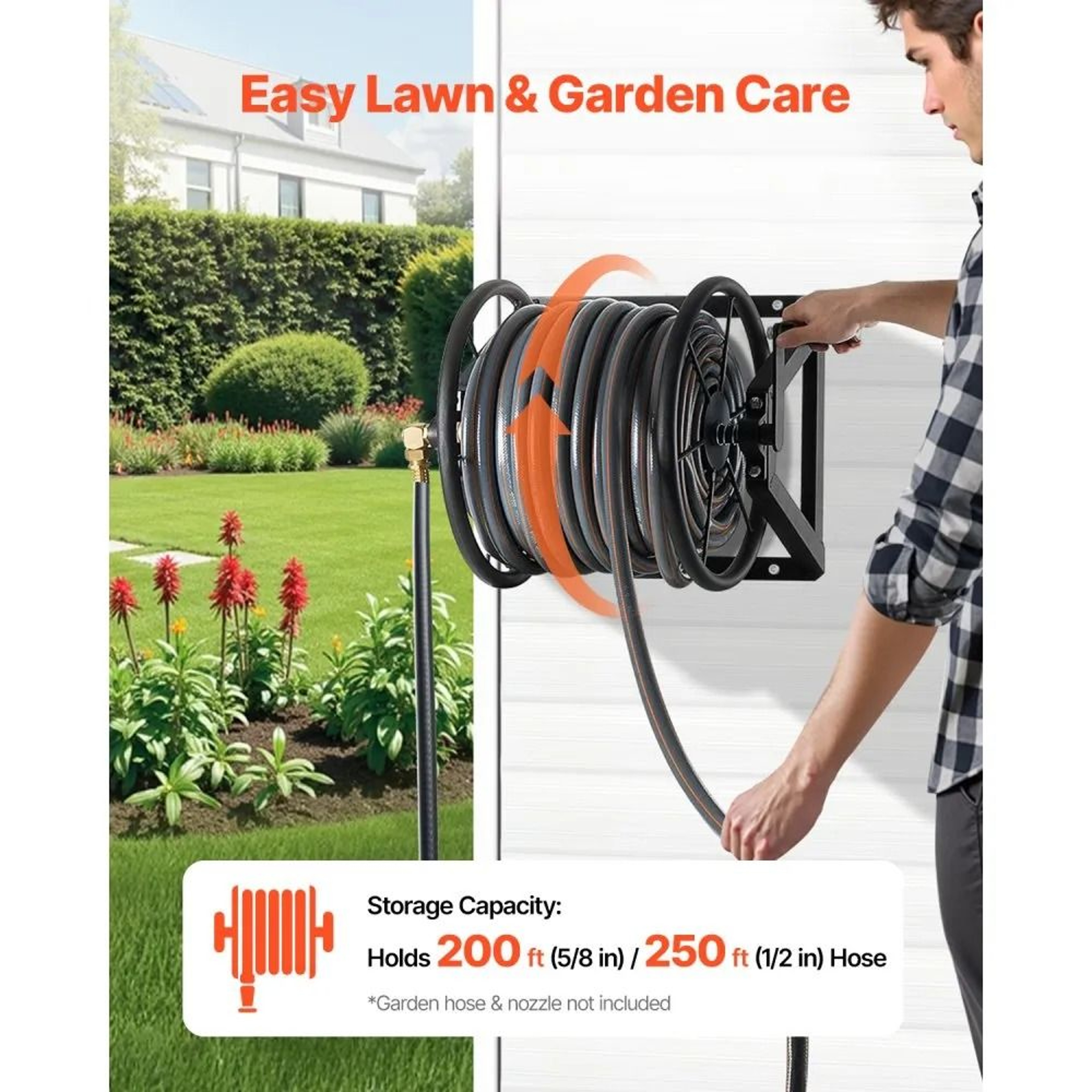 Wall Mounted Garden Hose Reel 200ft Heavy Duty Steel Water Hose Organizer 1