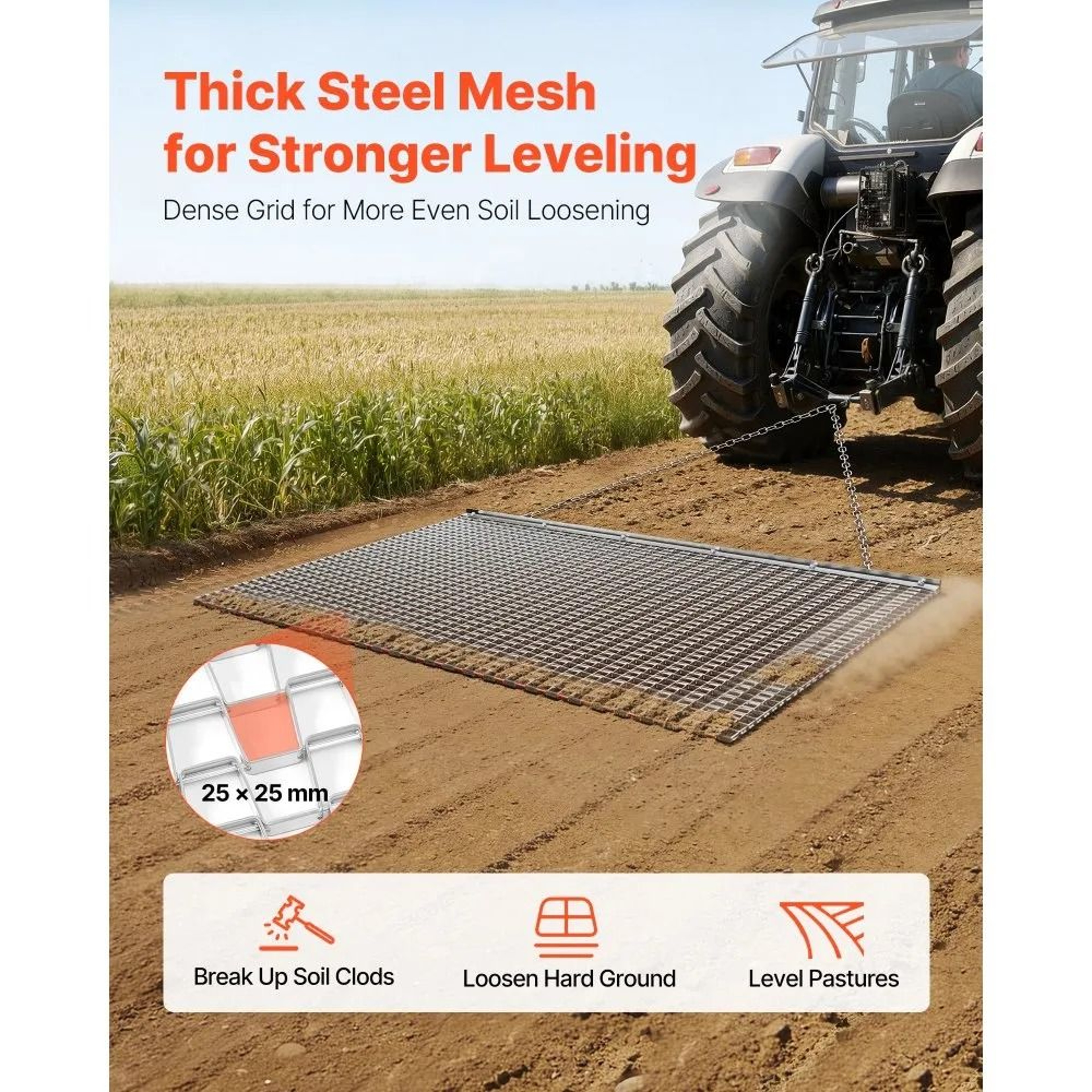 5 X 3 FT Drag Harrow ATV Tow Behind Chain Harrow Rake For Driveway Leveling 1