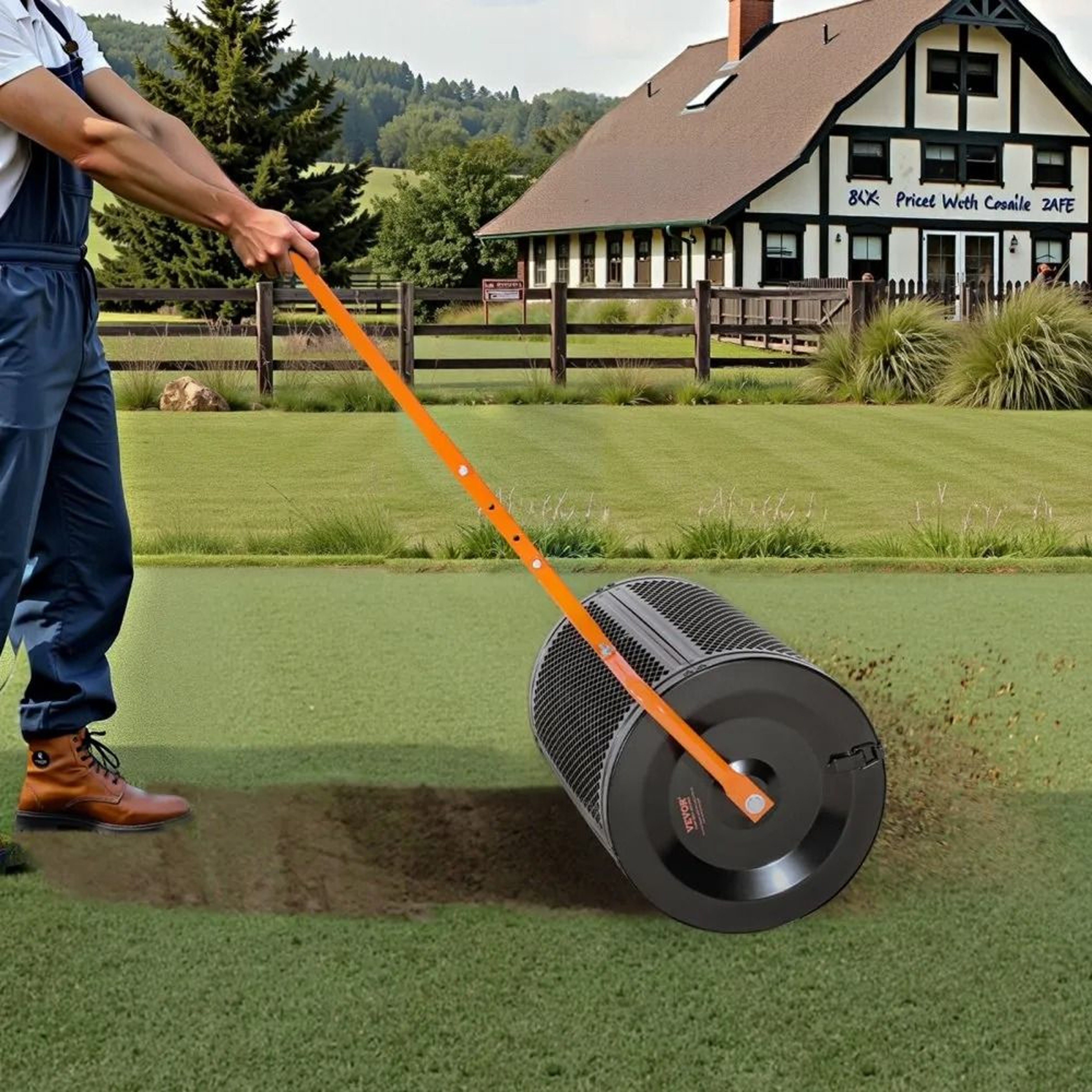 24 Inch Compost Spreader With Adjustable Handle And Peat Moss Roller 6