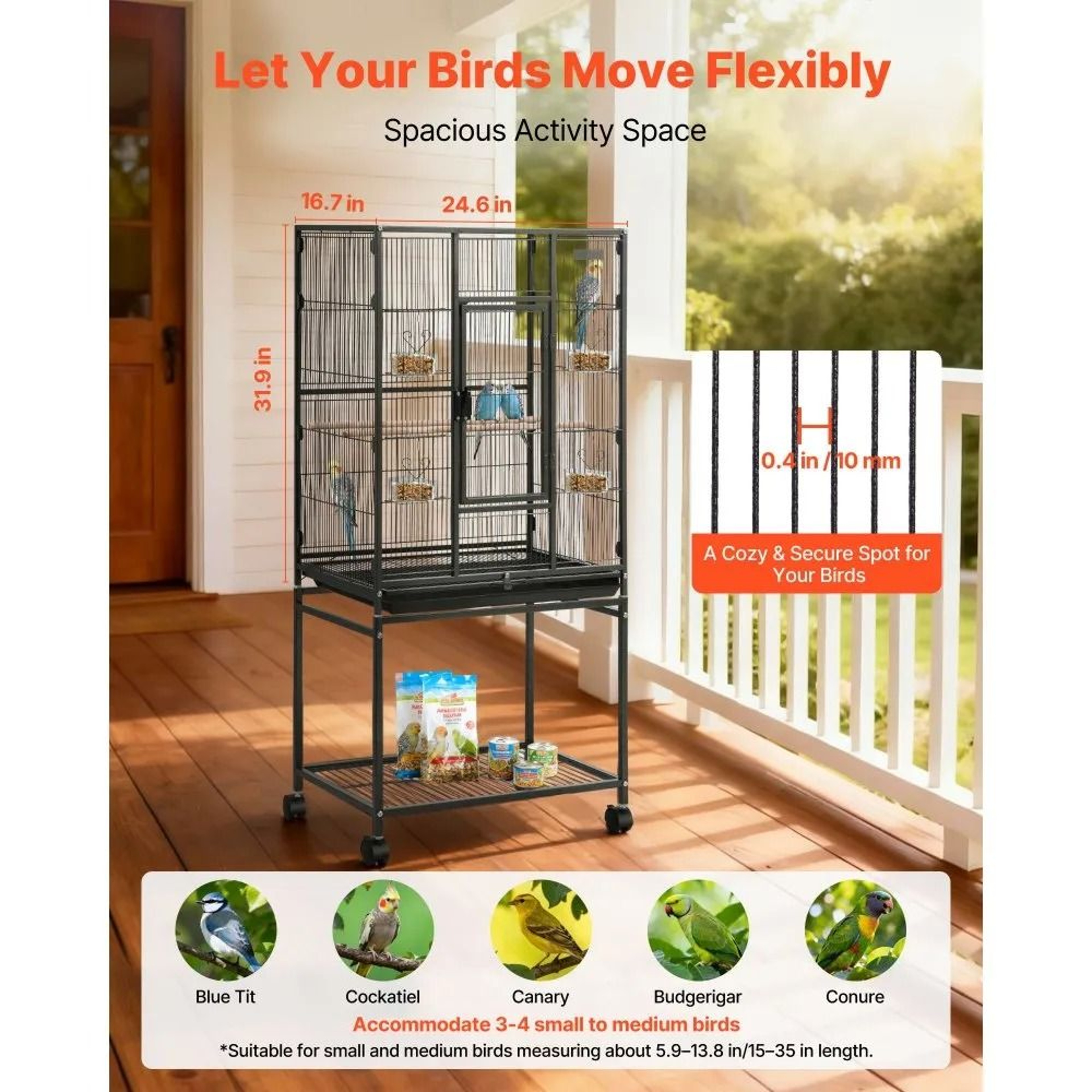 Large Wrought Iron Bird Flight Cage With Rolling Stand And Slide Out Tray 2