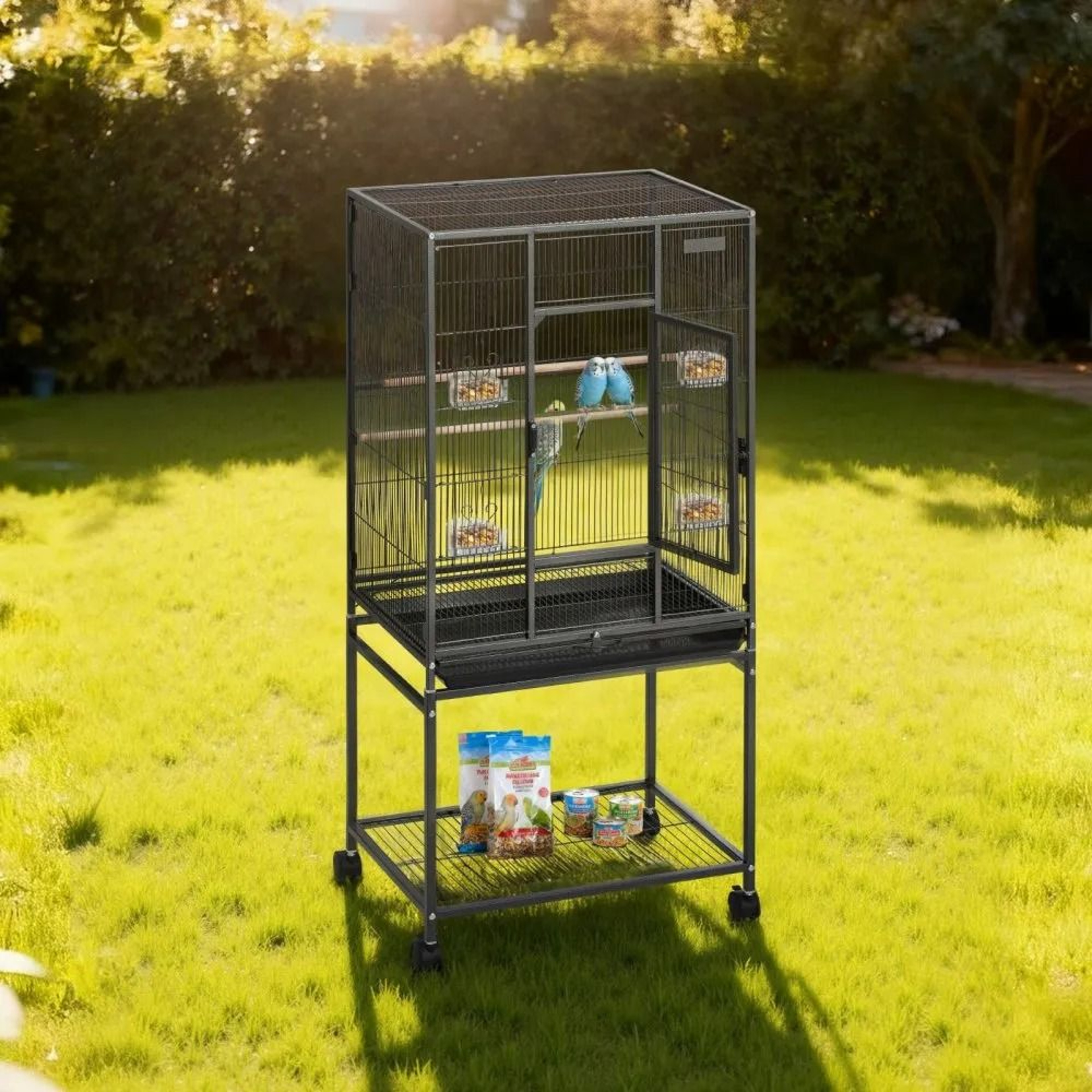 Large Wrought Iron Bird Flight Cage With Rolling Stand And Slide Out Tray 6