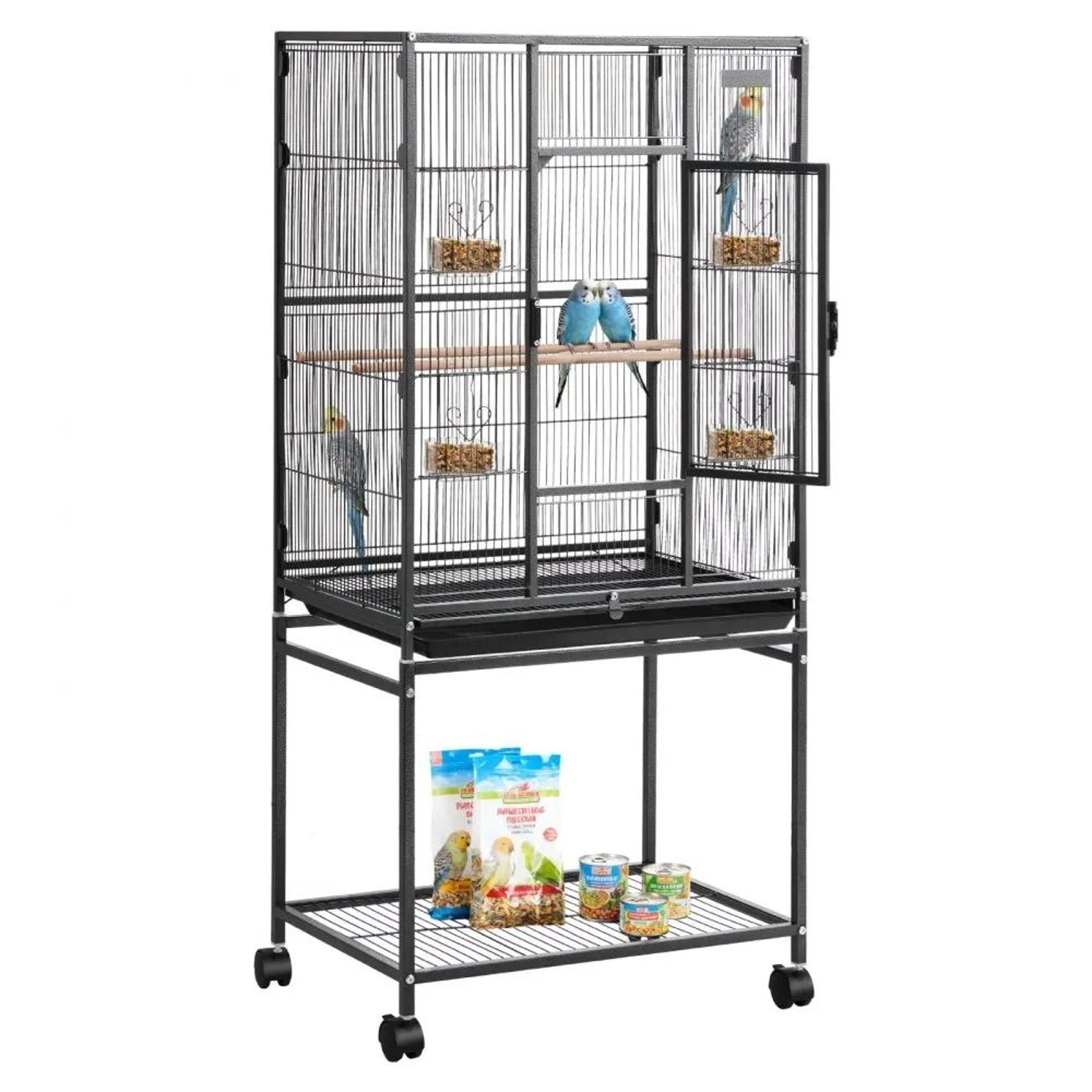 Large Wrought Iron Bird Flight Cage With Rolling Stand And Slide Out Tray 0