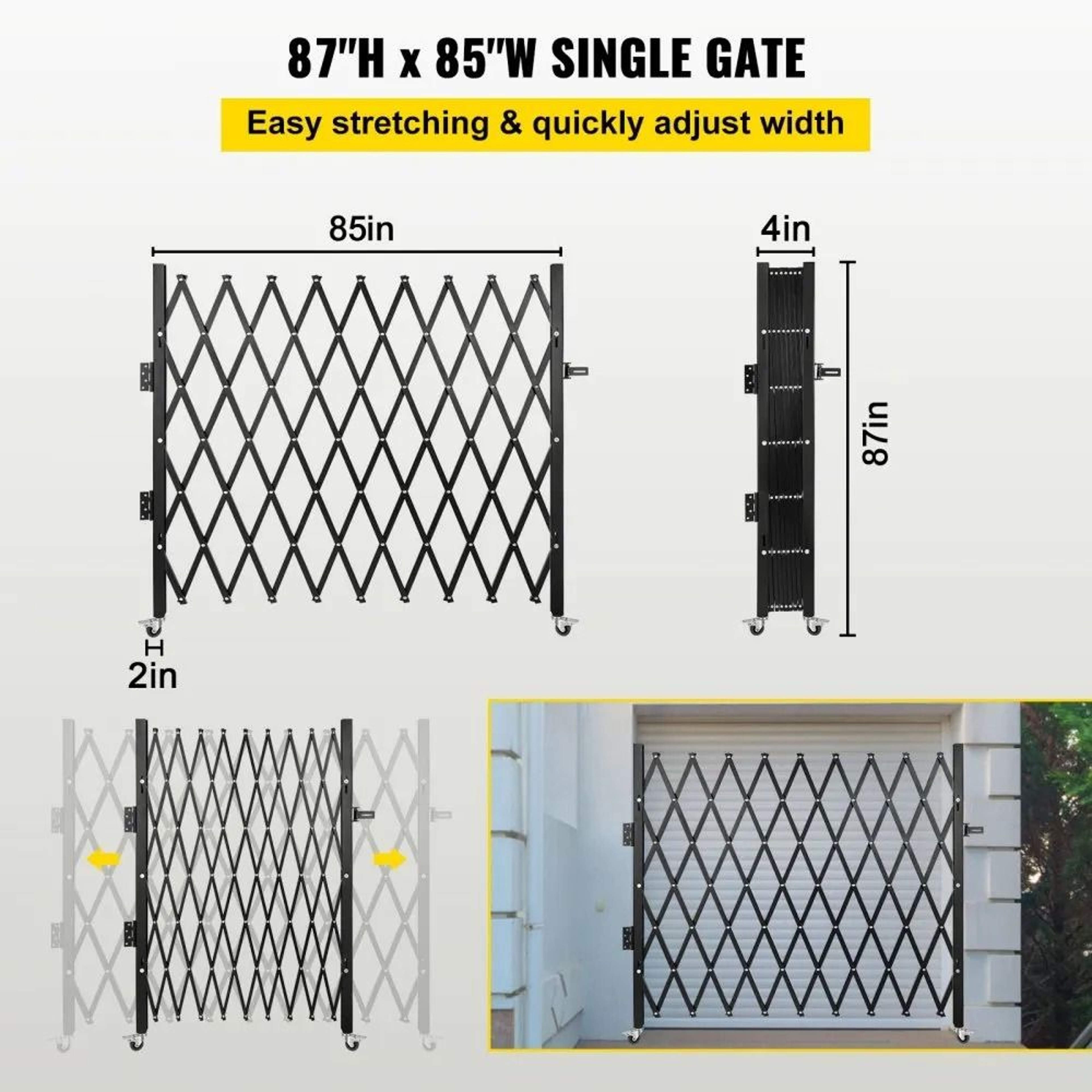 Folding Security Gate 7 Ft Steel Accordion Expanding Gate With Rolling Casters And Padlock 4