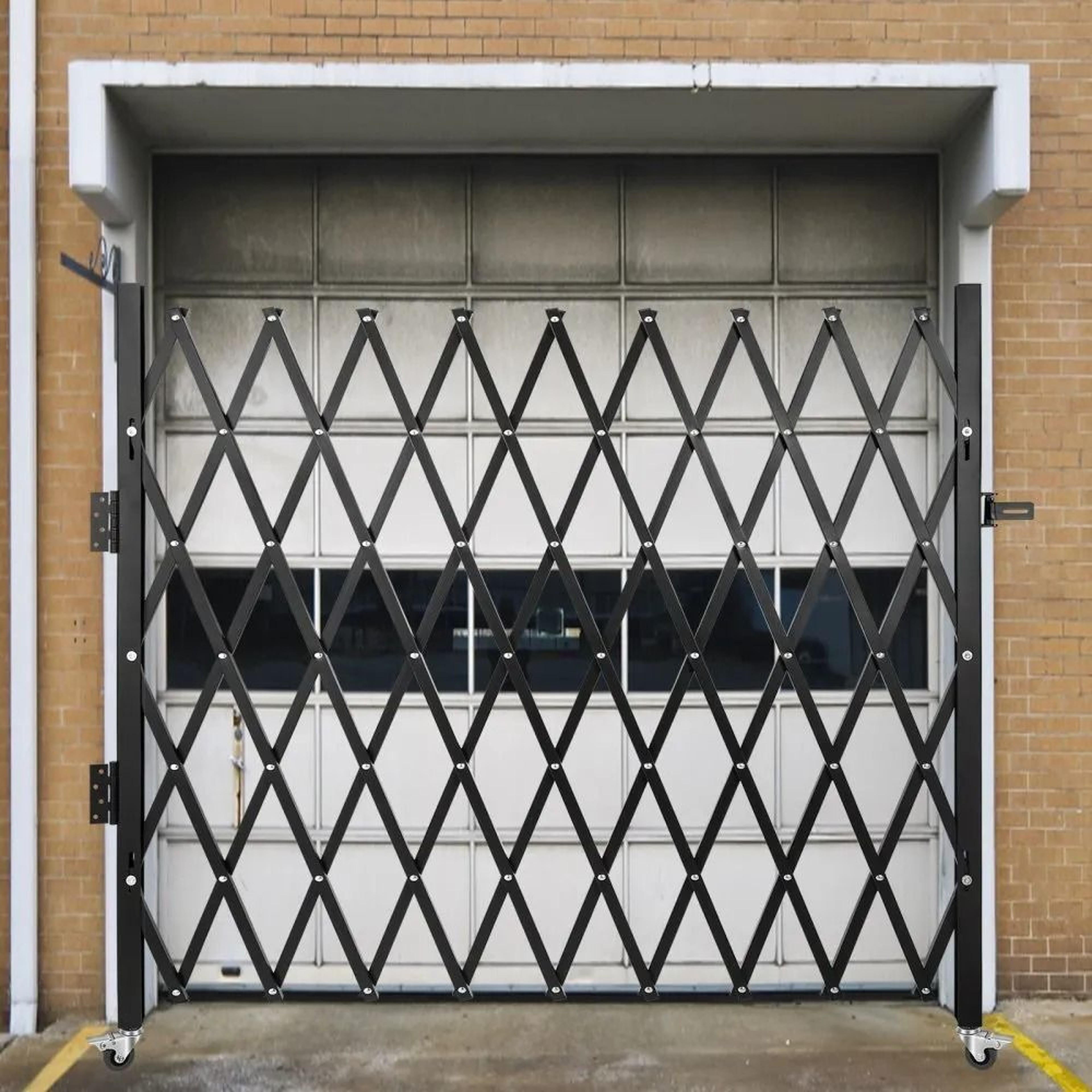 Folding Security Gate 7 Ft Steel Accordion Expanding Gate With Rolling Casters And Padlock 7