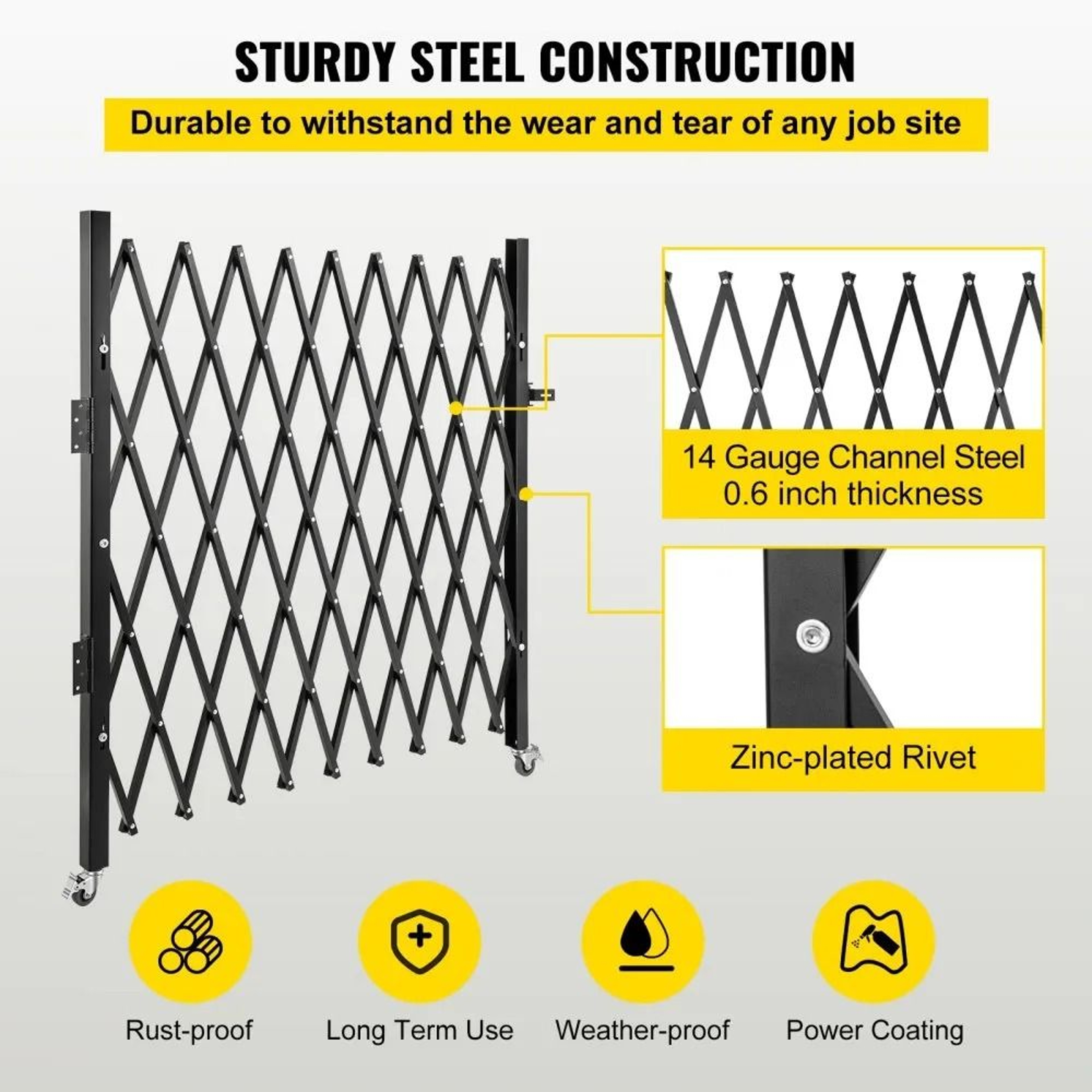Folding Security Gate 7 Ft Steel Accordion Expanding Gate With Rolling Casters And Padlock 6