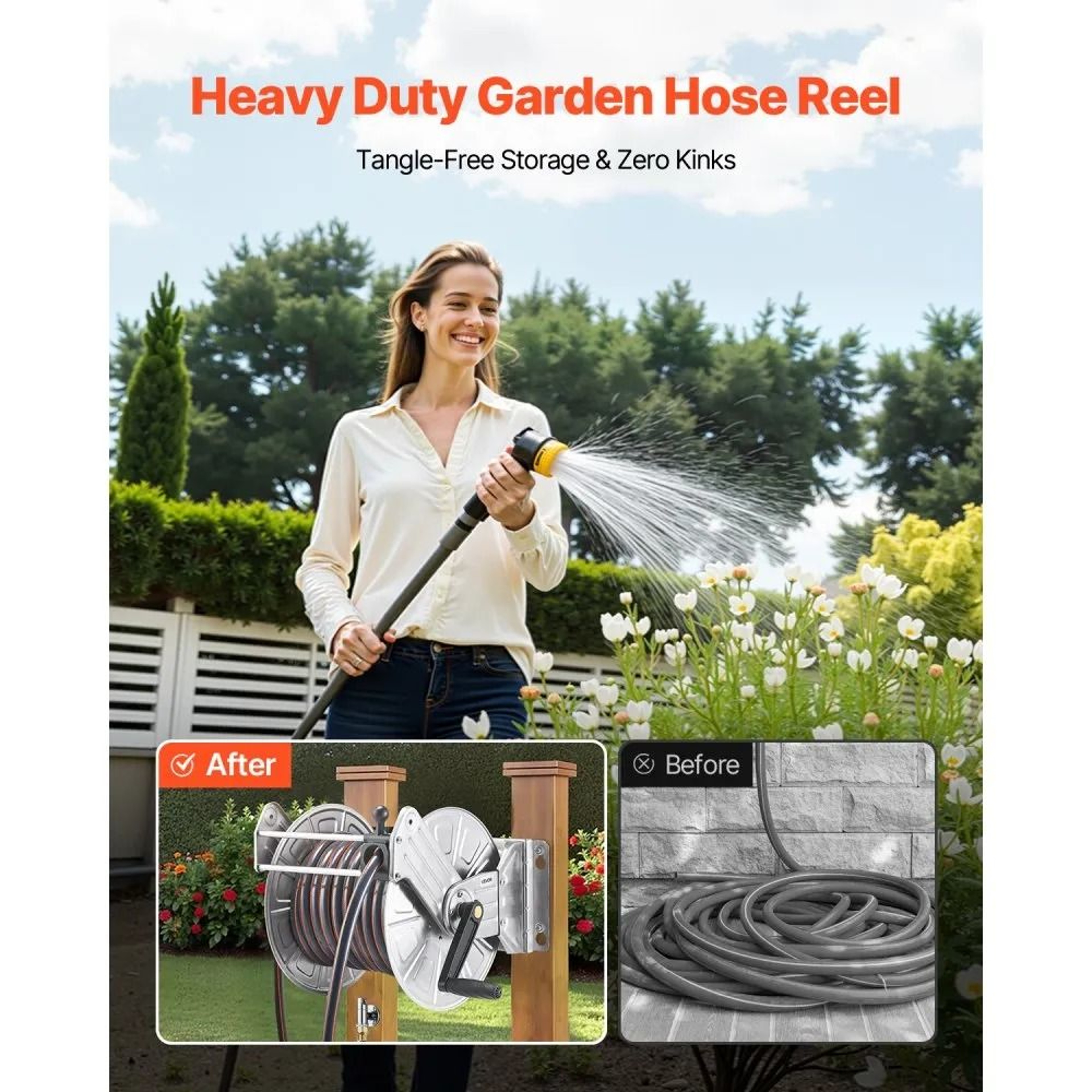 Wall Mounted Garden Hose Reel 150 Ft Heavy Duty Stainless Steel Hose Storage System 4