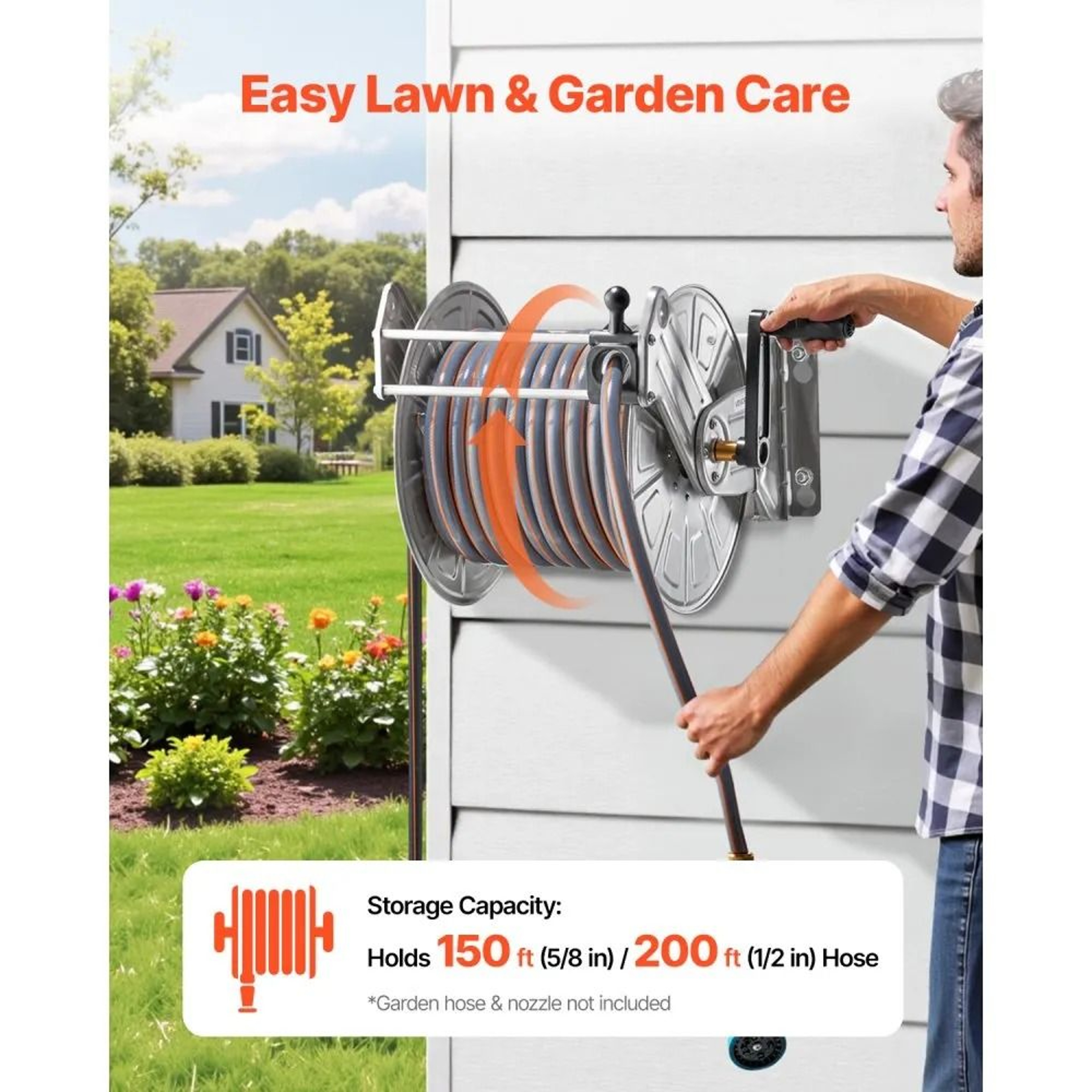 Wall Mounted Garden Hose Reel 150 Ft Heavy Duty Stainless Steel Hose Storage System 1