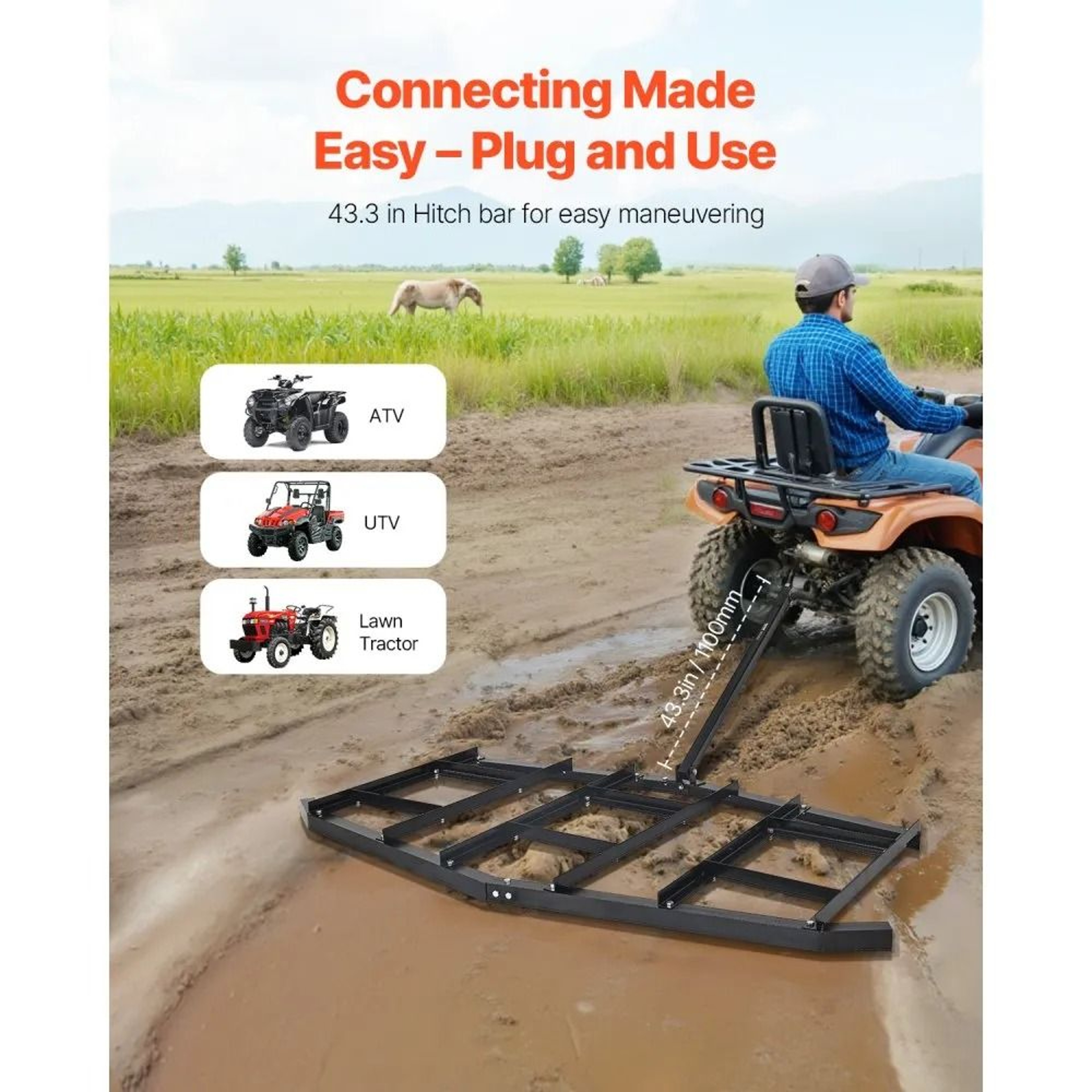 84 Inch Tow Behind Drag Harrow Steel Driveway Grader For ATV UTV Tractor 2