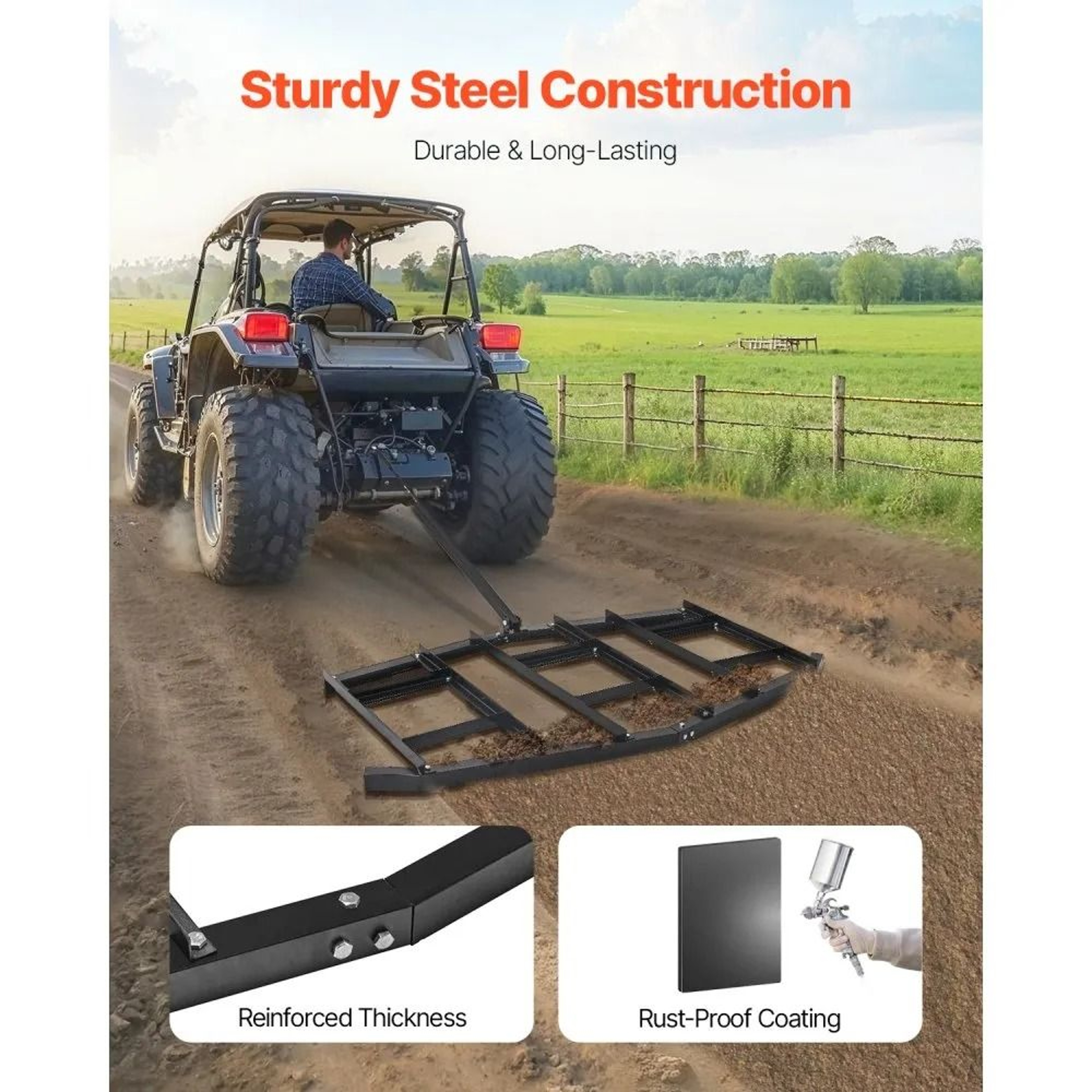 84 Inch Tow Behind Drag Harrow Steel Driveway Grader For ATV UTV Tractor 3