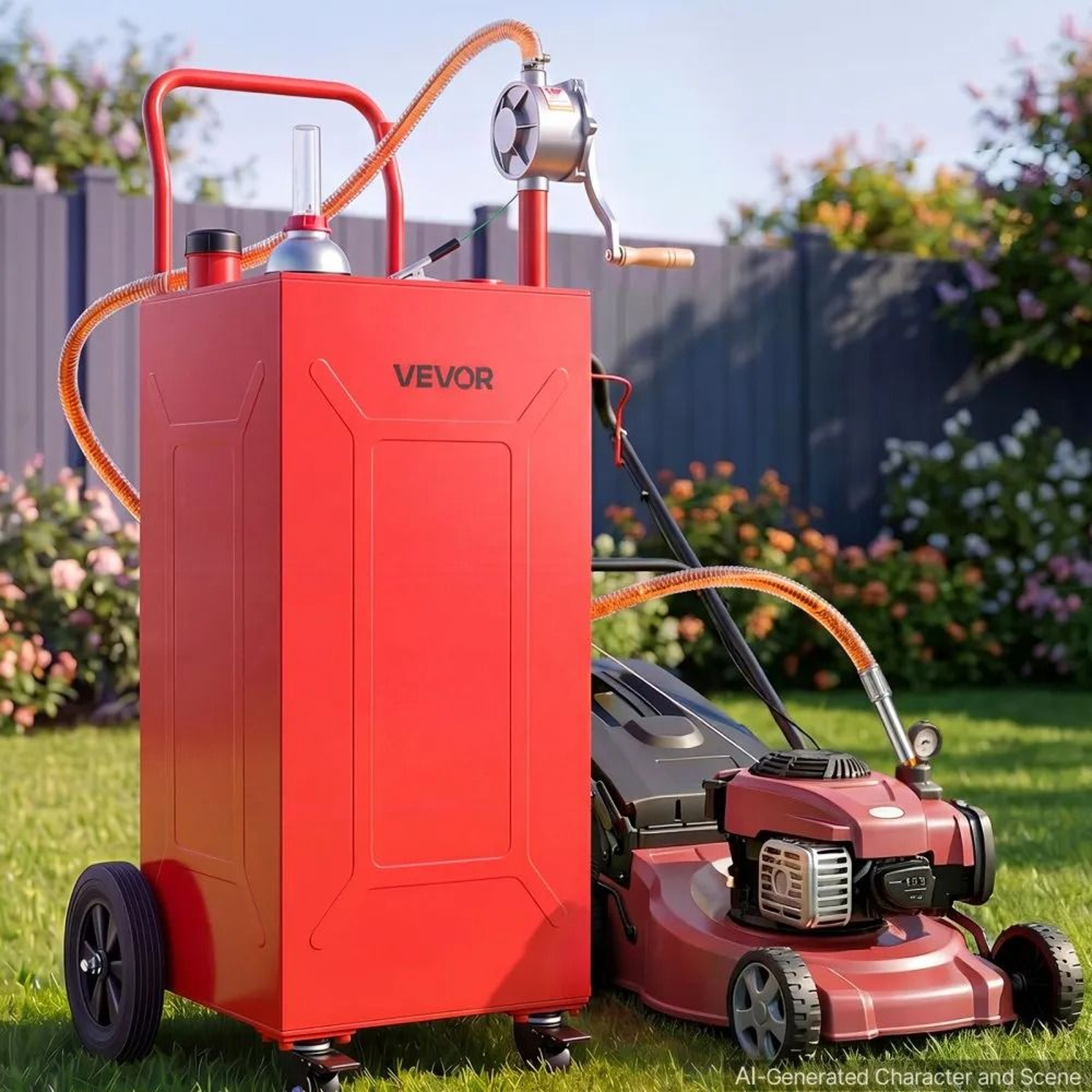 30 Gallon Portable Fuel Gas Caddy With Manual Pump And 4 Wheels 6