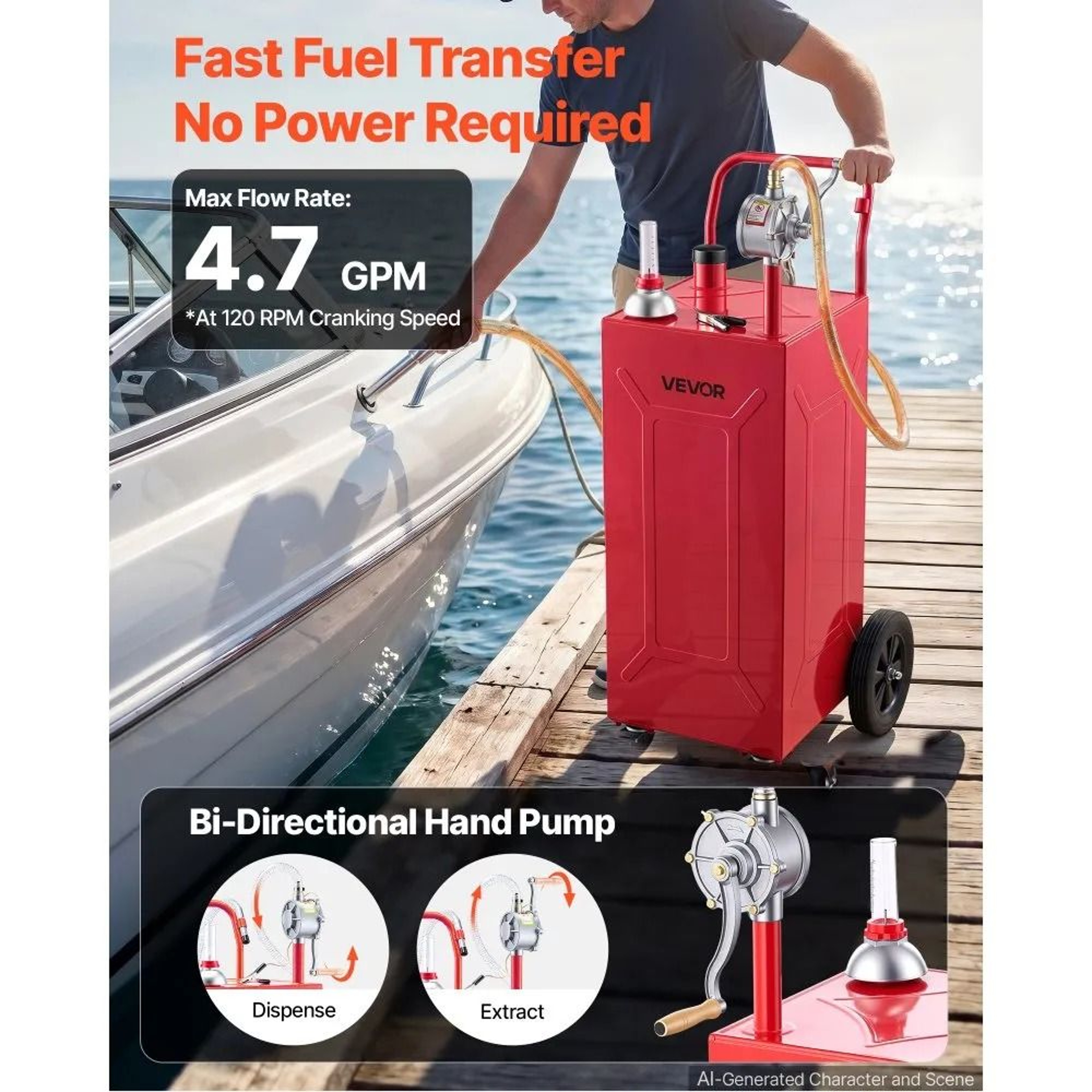 30 Gallon Portable Fuel Gas Caddy With Manual Pump And 4 Wheels 4