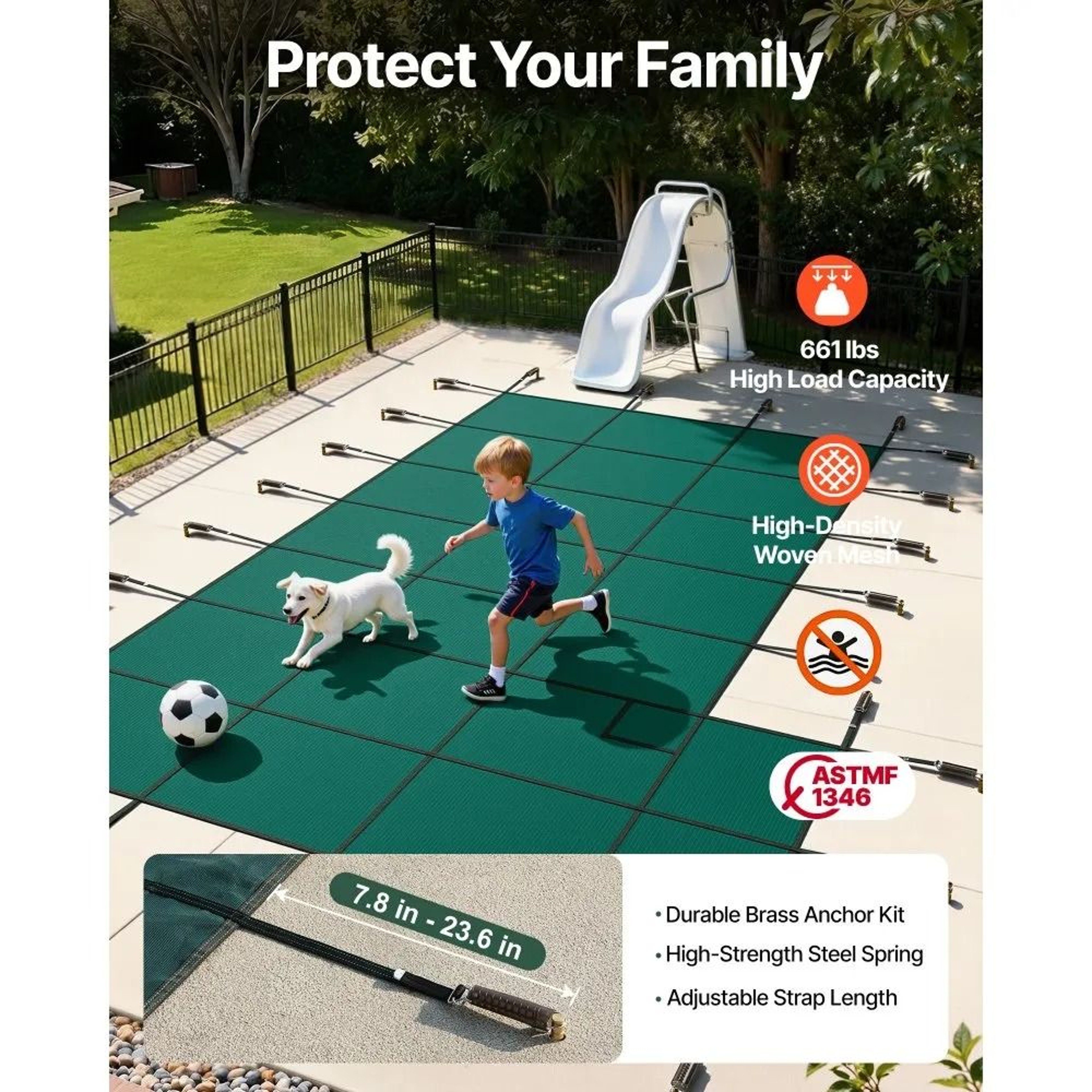 Inground Pool Safety Cover 18 X 34 Ft Winter Mesh Cover With Hardware 6