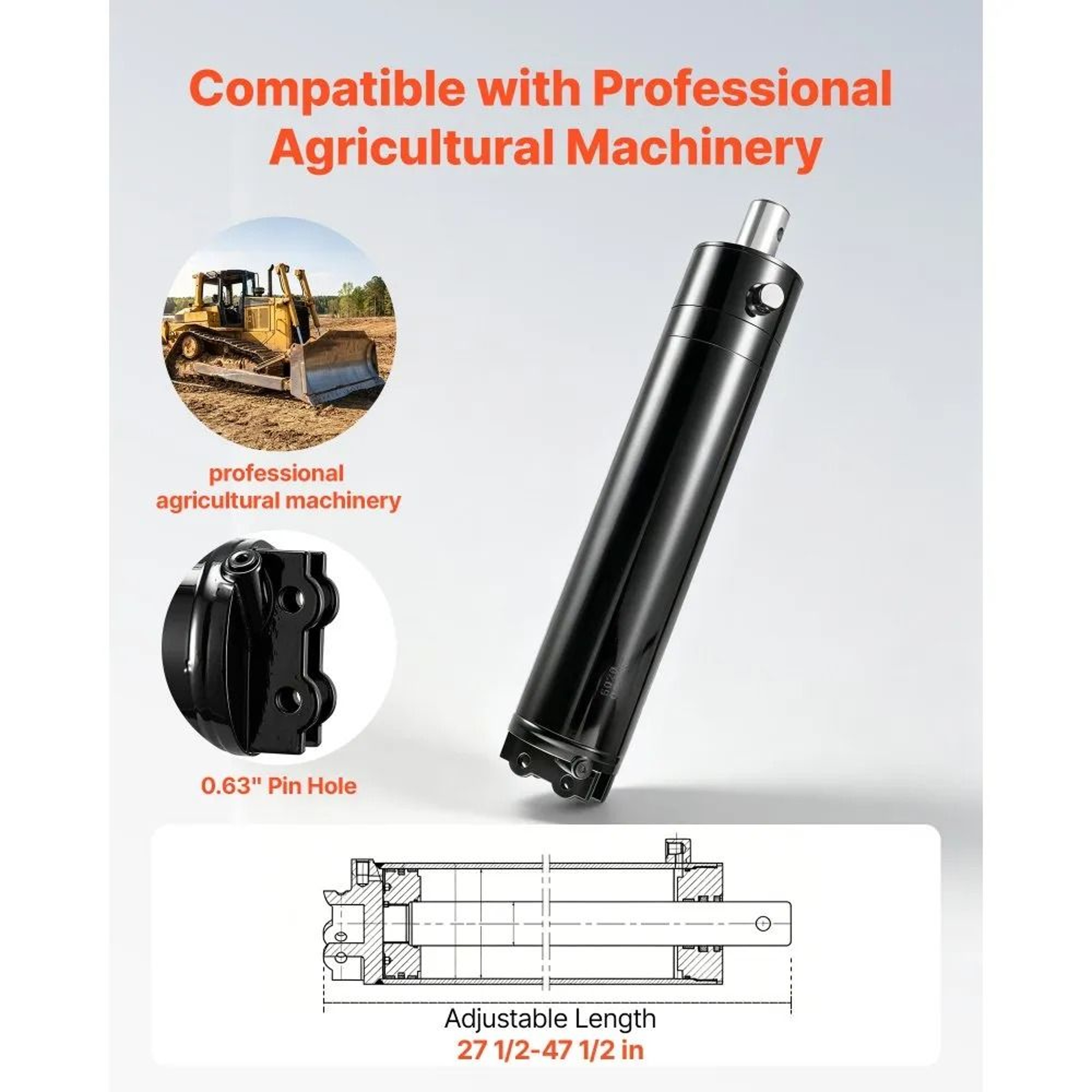 5 Inch Bore Double Acting Hydraulic Cylinder 20 Inch Stroke 4500 PSI Heavy Duty 4