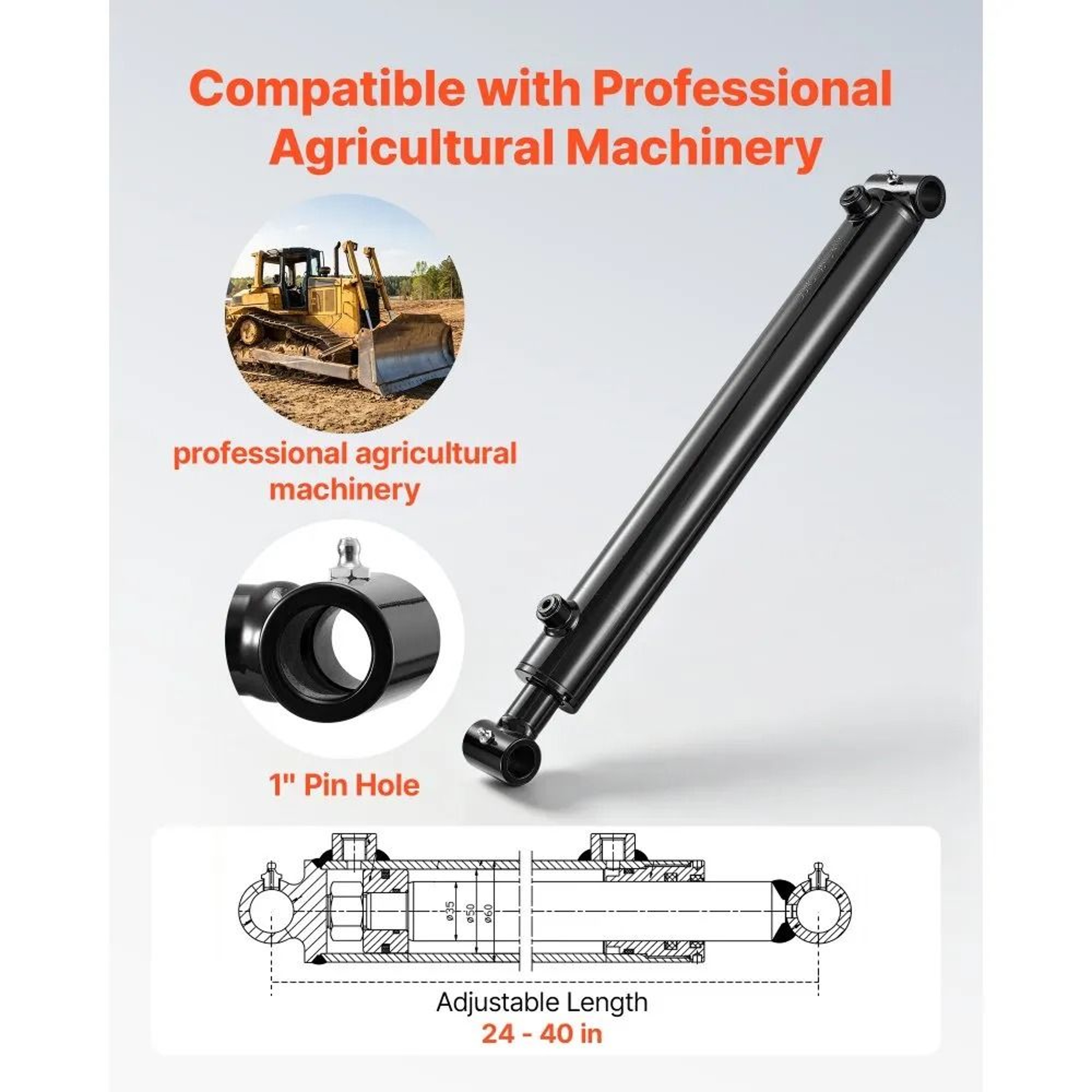 Double Acting Hydraulic Cylinder 2 X 16 Inch 3500 PSI Heavy Duty Replacement 2