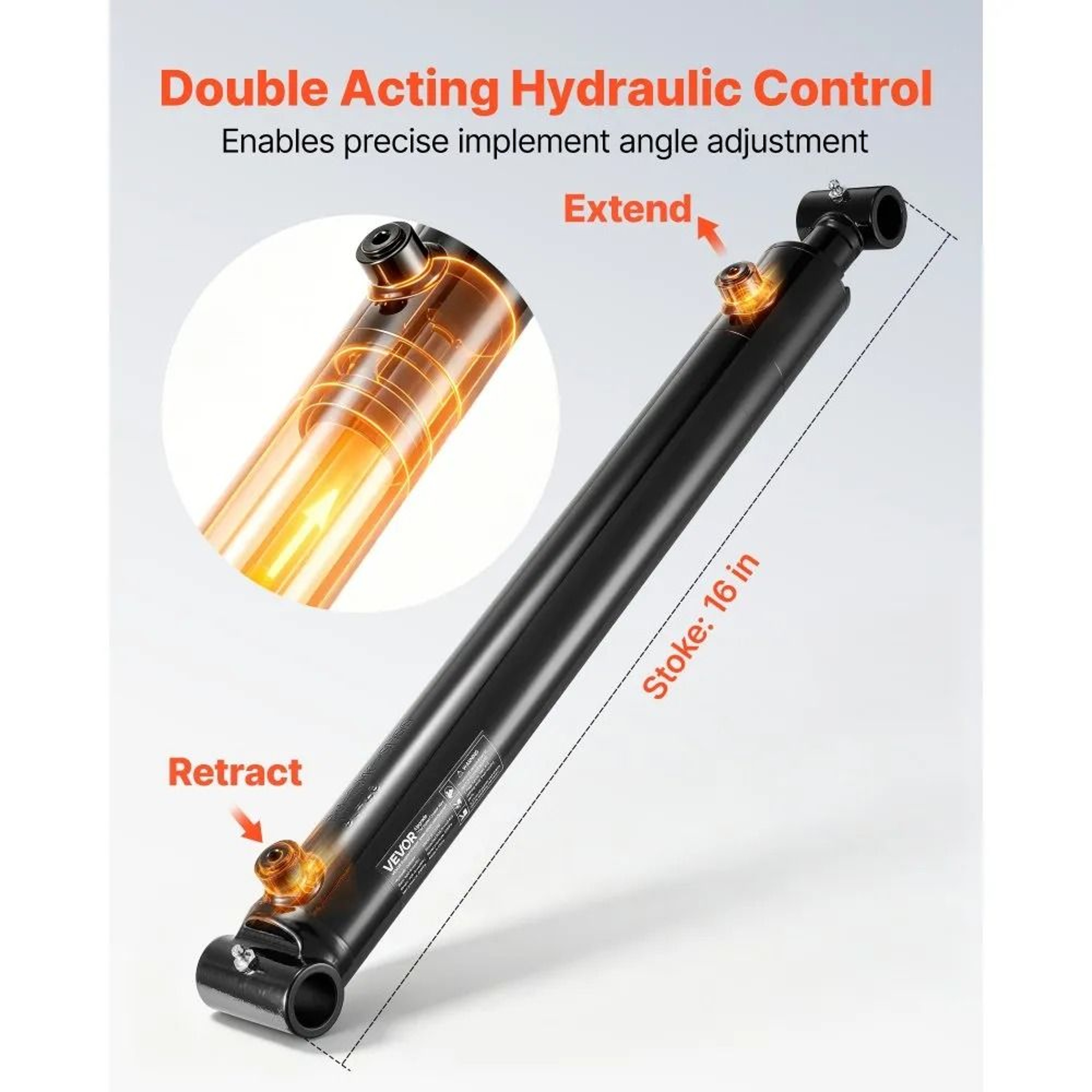 Double Acting Hydraulic Cylinder 2 X 16 Inch 3500 PSI Heavy Duty Replacement 3