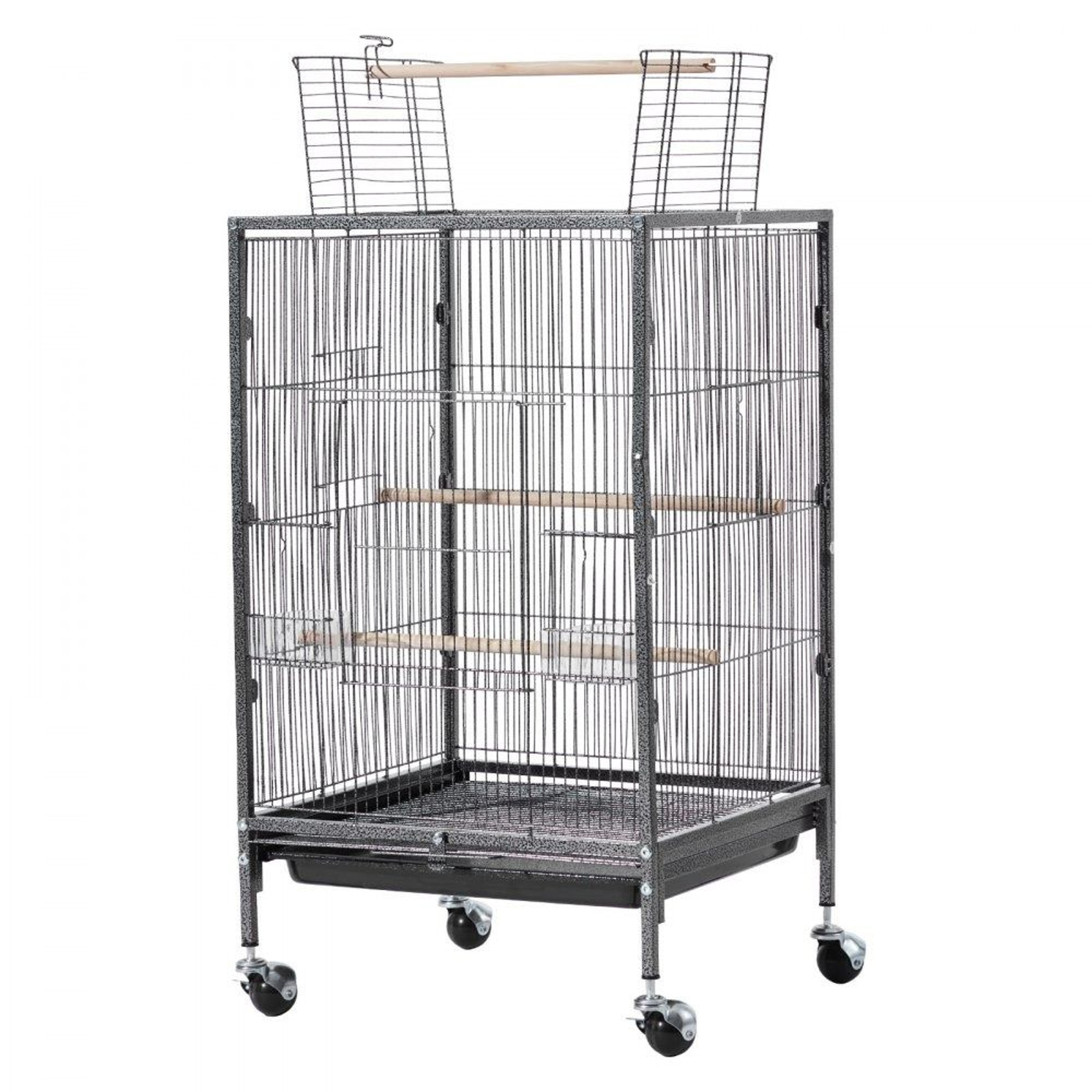 Bird Cage 18x18x30 Inch Wrought Iron Flight Cage With Perches And Rolling Stand 0
