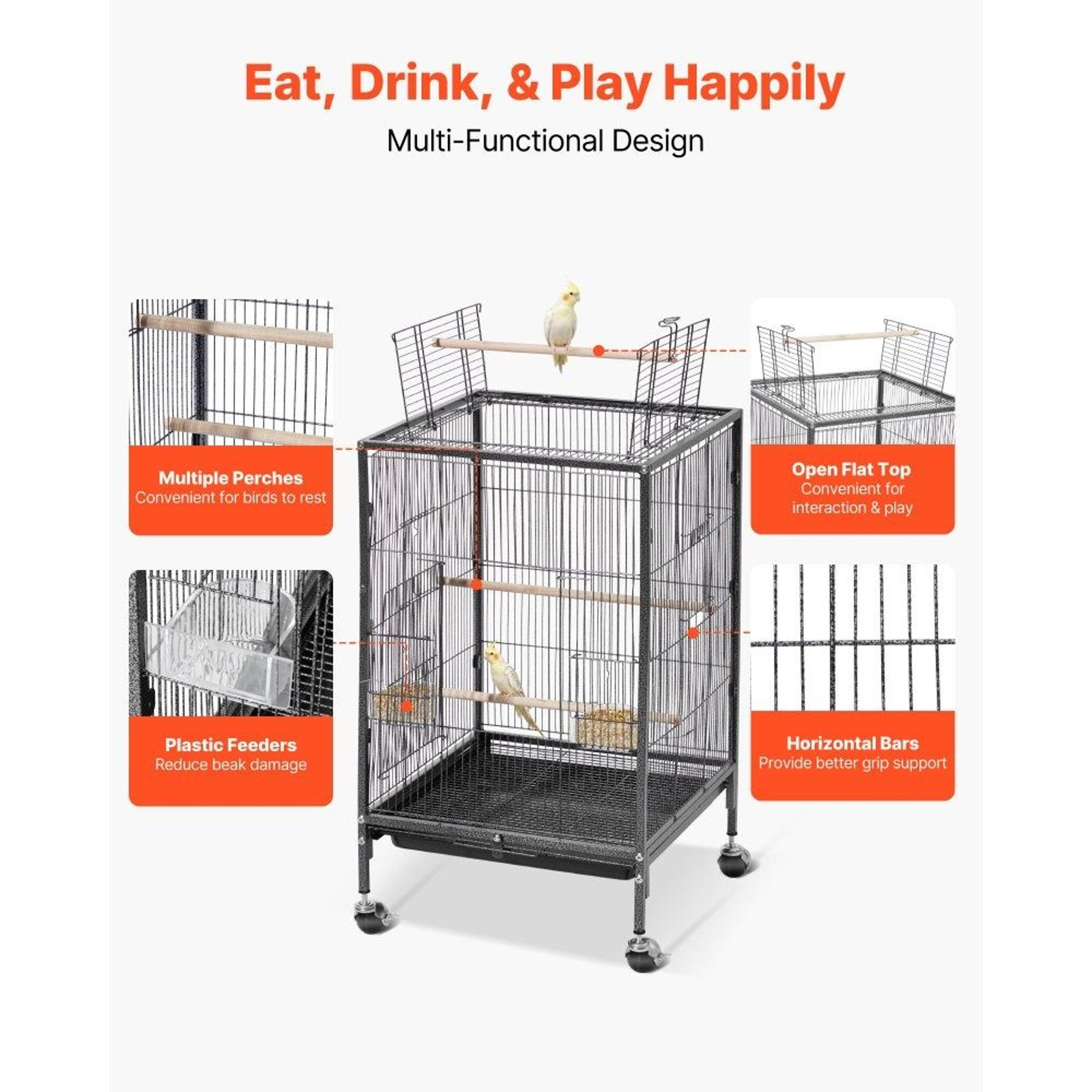 Bird Cage 18x18x30 Inch Wrought Iron Flight Cage With Perches And Rolling Stand 6