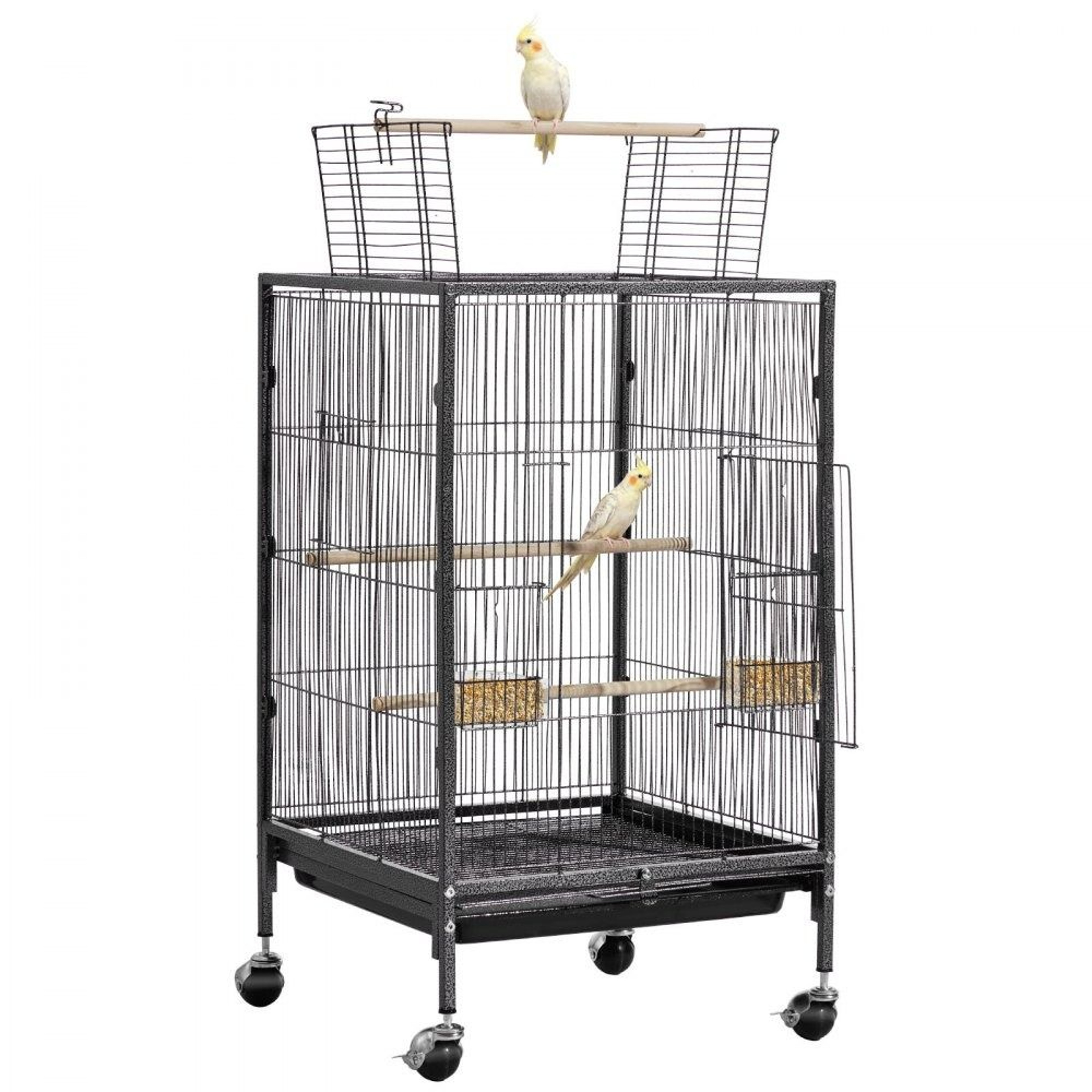 Bird Cage 18x18x30 Inch Wrought Iron Flight Cage With Perches And Rolling Stand 7