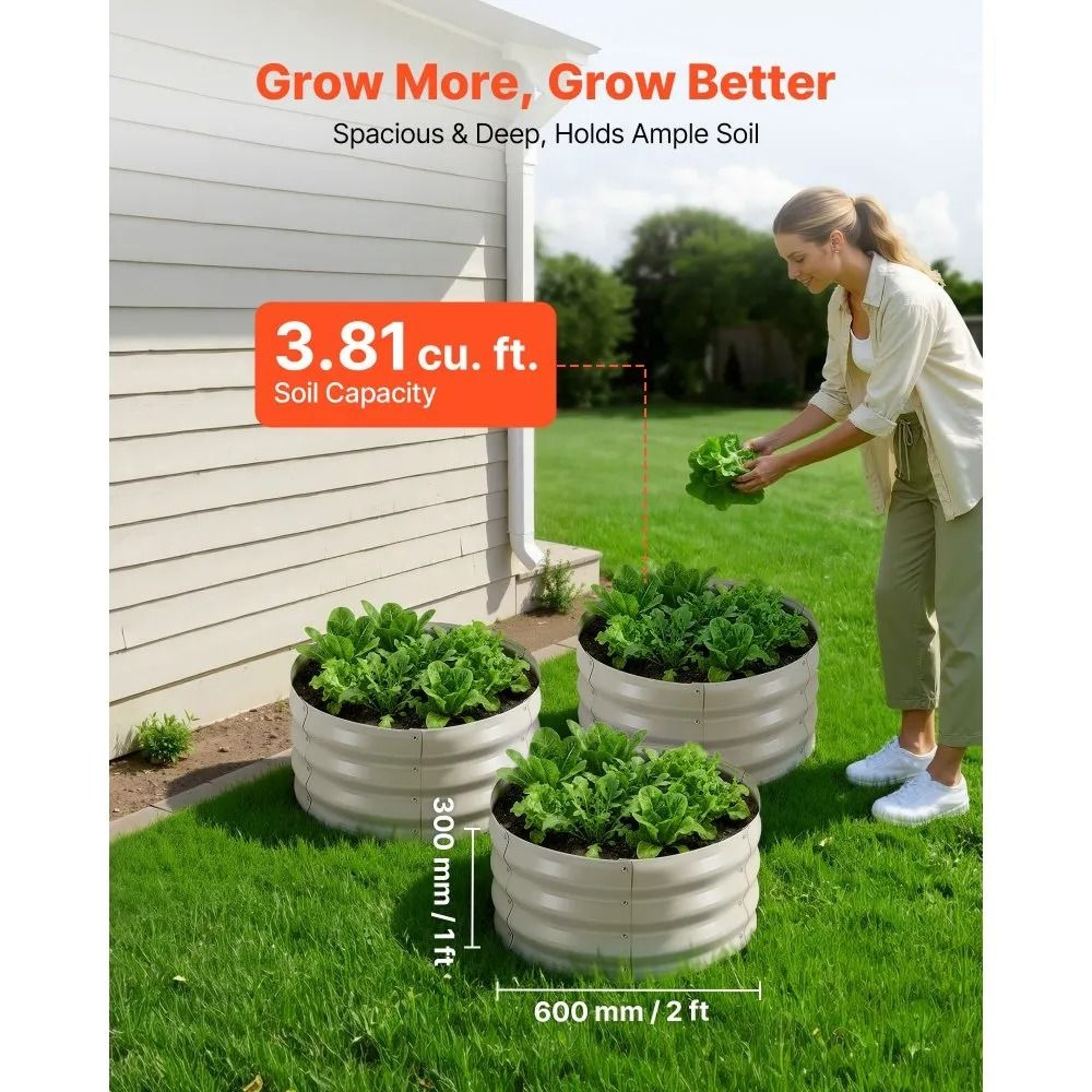 3 Pack Galvanized Raised Garden Beds 2x2x1 Ft Round Metal Planter Boxes 1