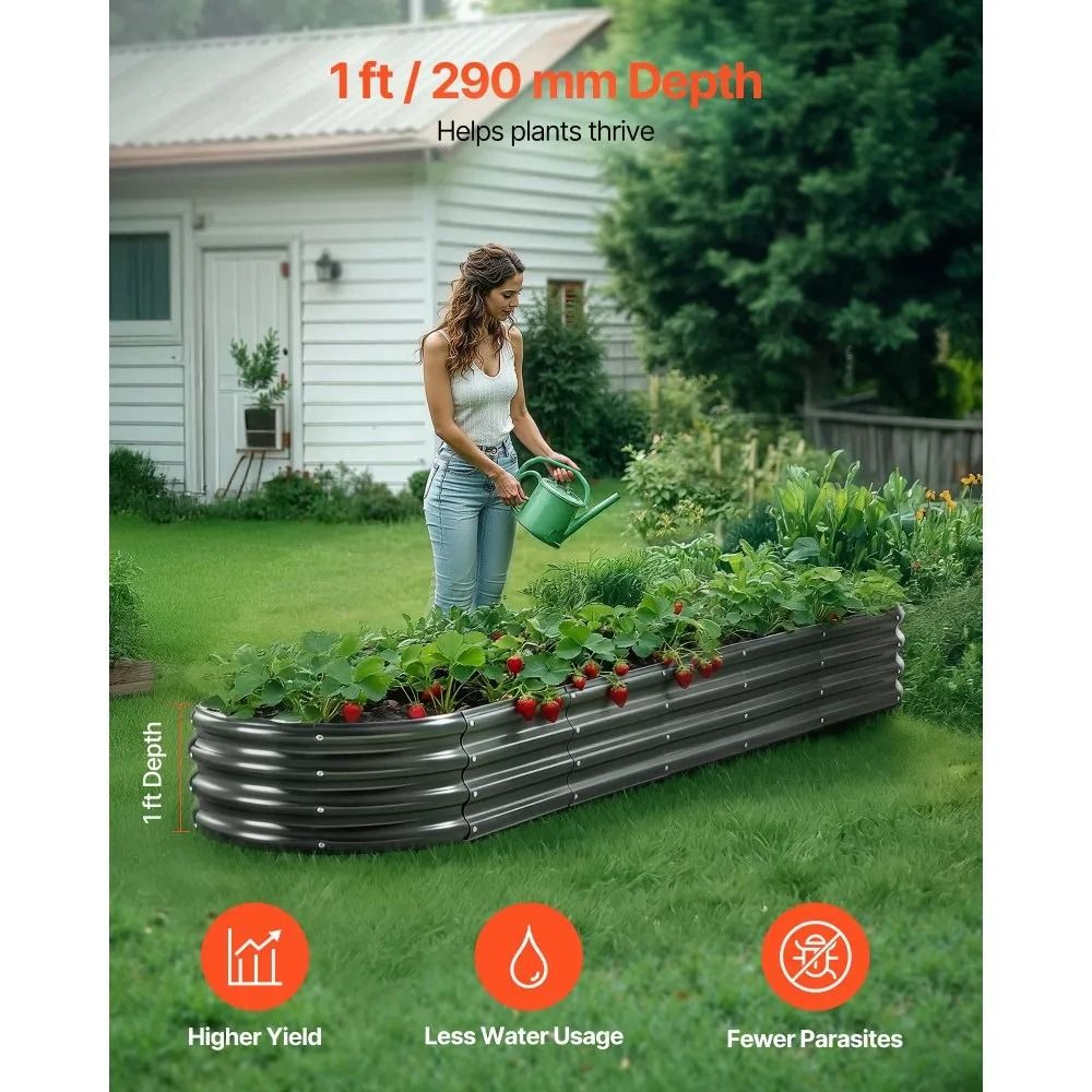 8x2x1 Ft Metal Raised Garden Bed Galvanized Outdoor Planter Box 1