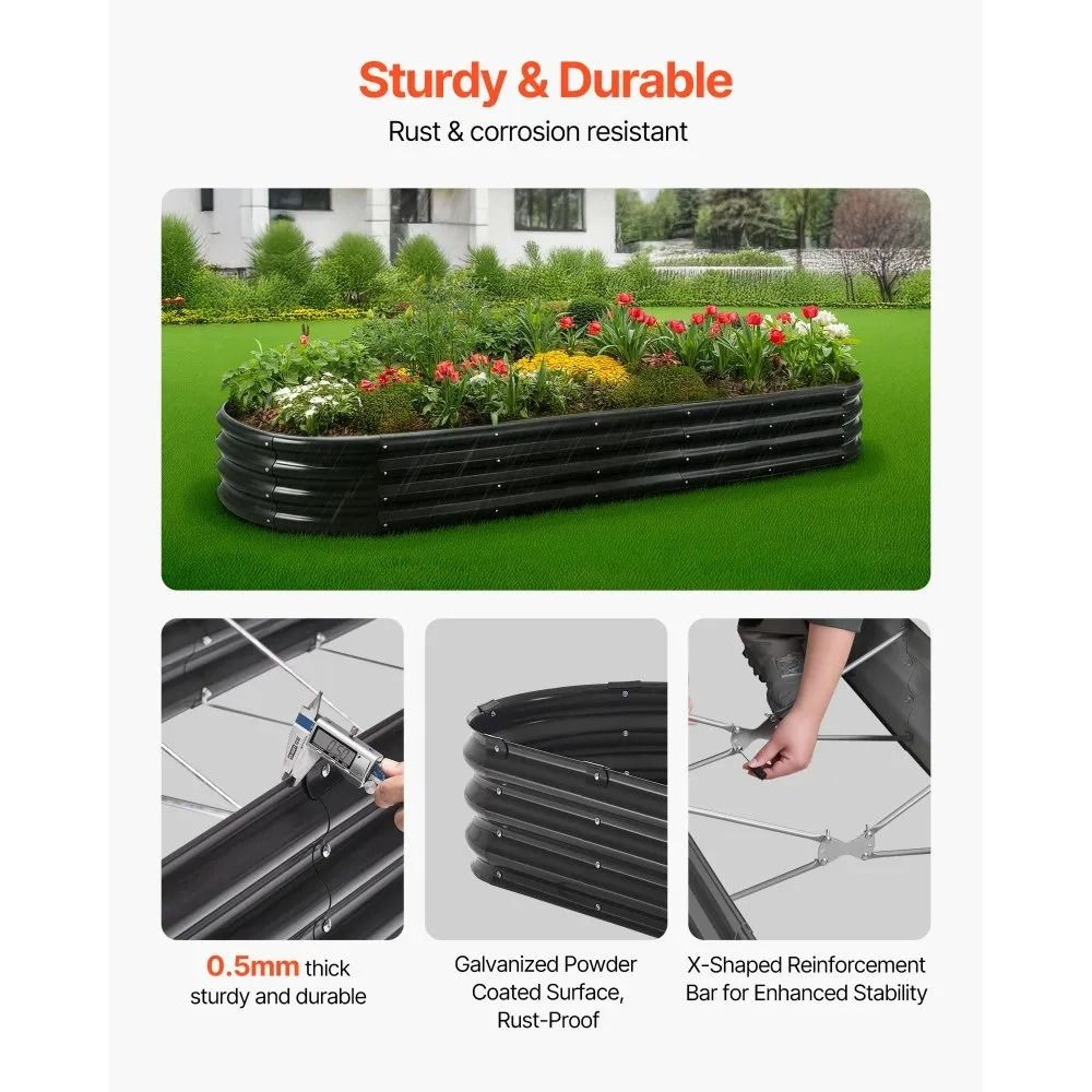 8x2x1 Ft Metal Raised Garden Bed Galvanized Outdoor Planter Box 4
