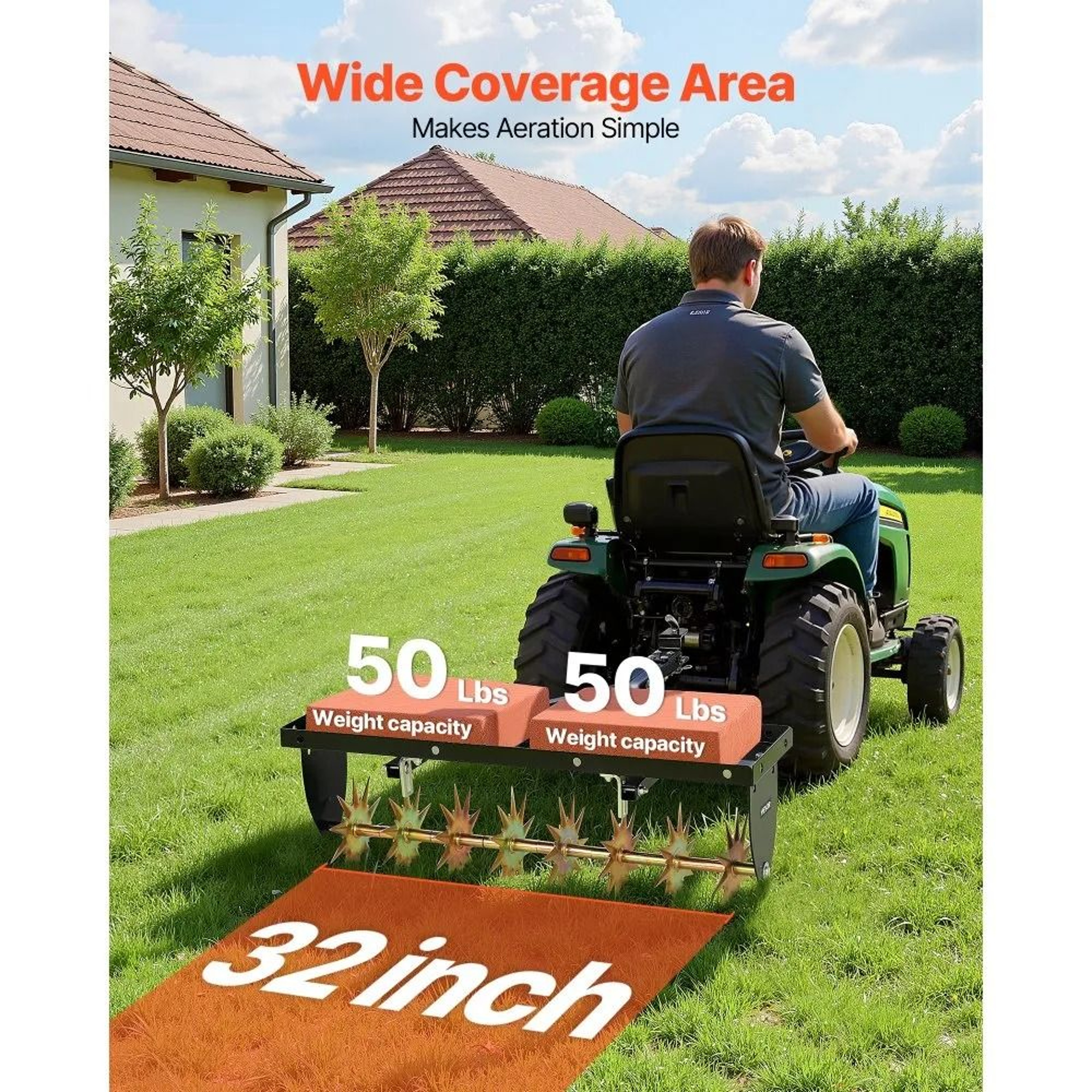 32 Inch Tow Behind Plug Aerator With Weight Tray And Universal Hitch 1