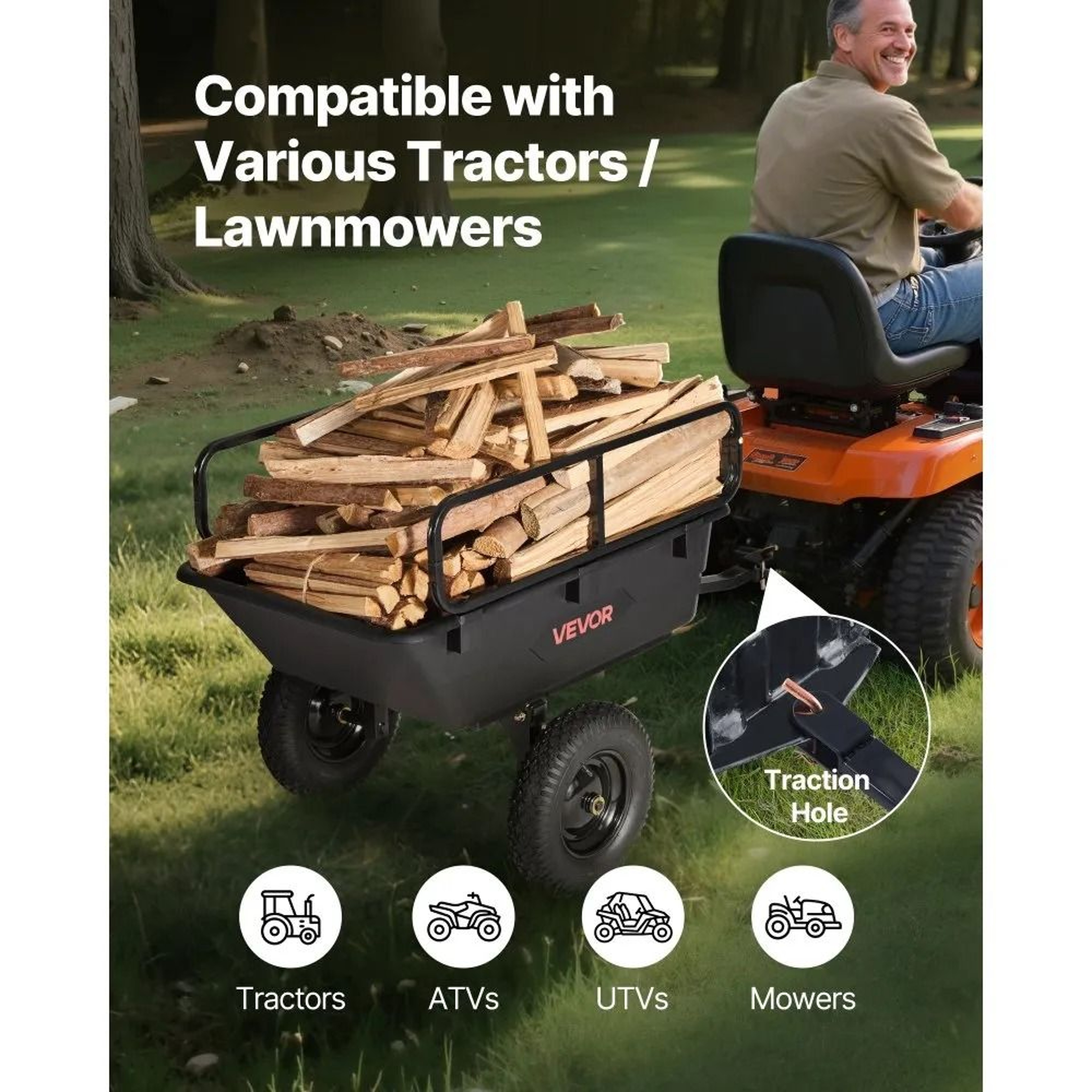 500 Lb Tow Behind Dump Cart 10 Cu Ft Garden Utility Trailer With 16 Inch Tires 3