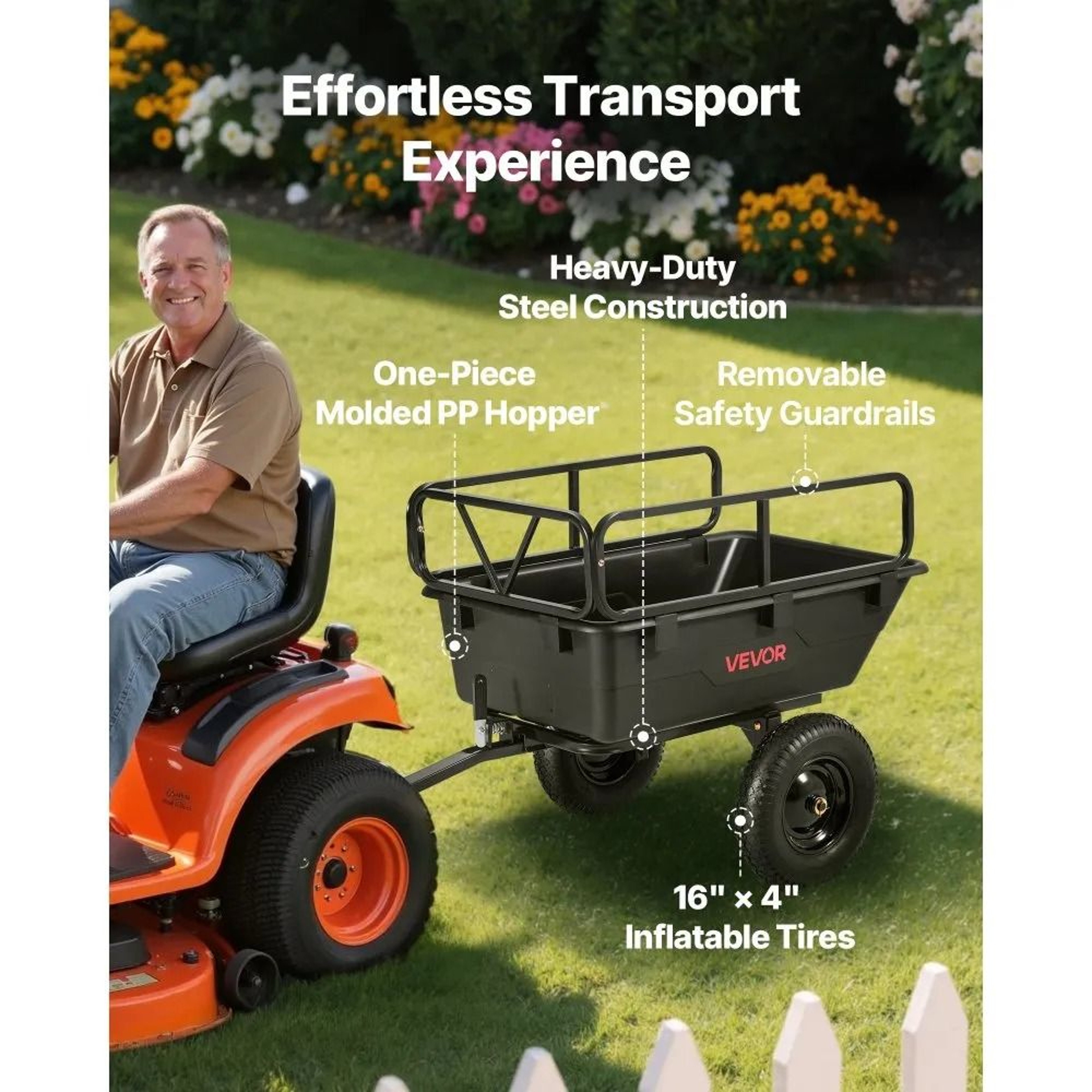 500 Lb Tow Behind Dump Cart 10 Cu Ft Garden Utility Trailer With 16 Inch Tires 2