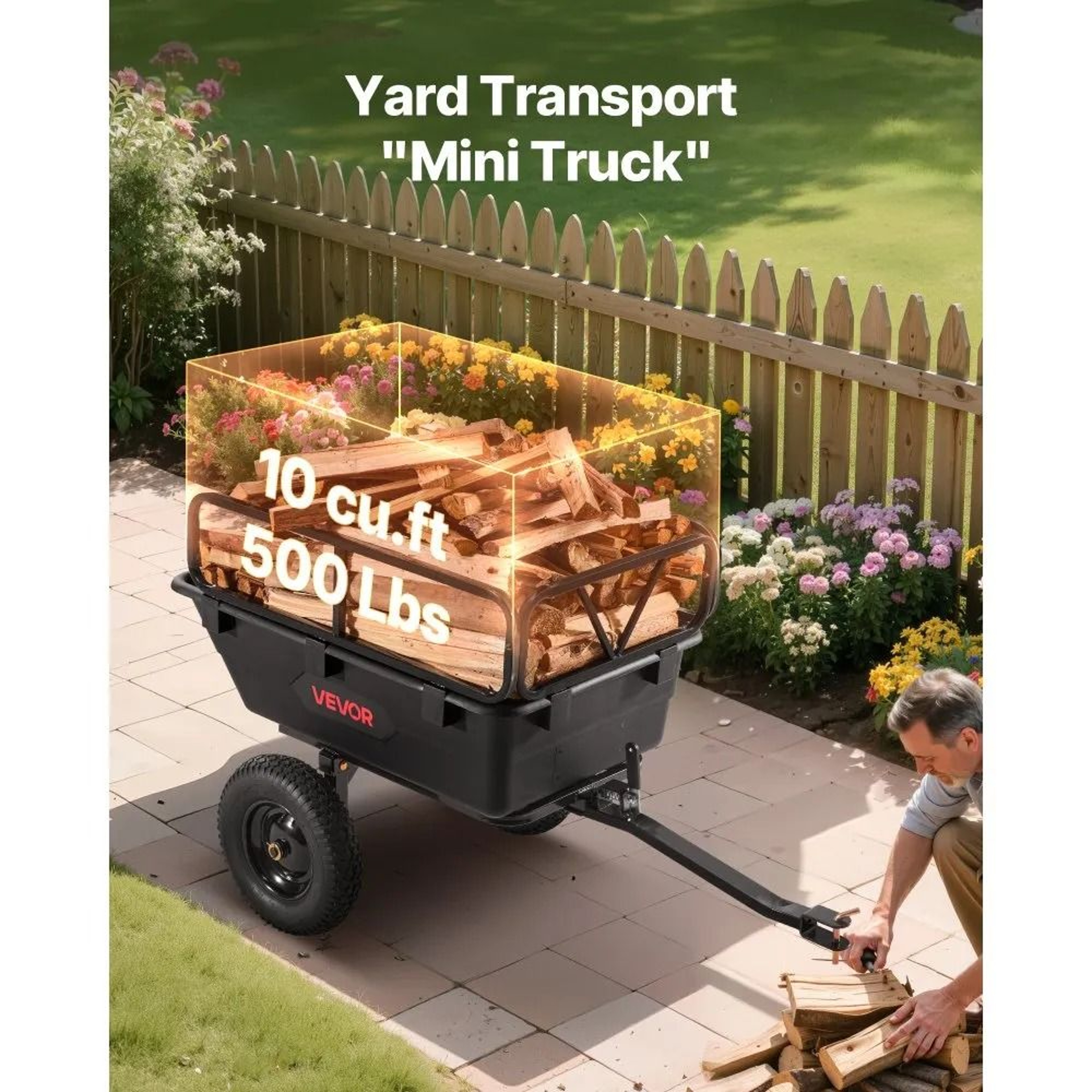 500 Lb Tow Behind Dump Cart 10 Cu Ft Garden Utility Trailer With 16 Inch Tires 1