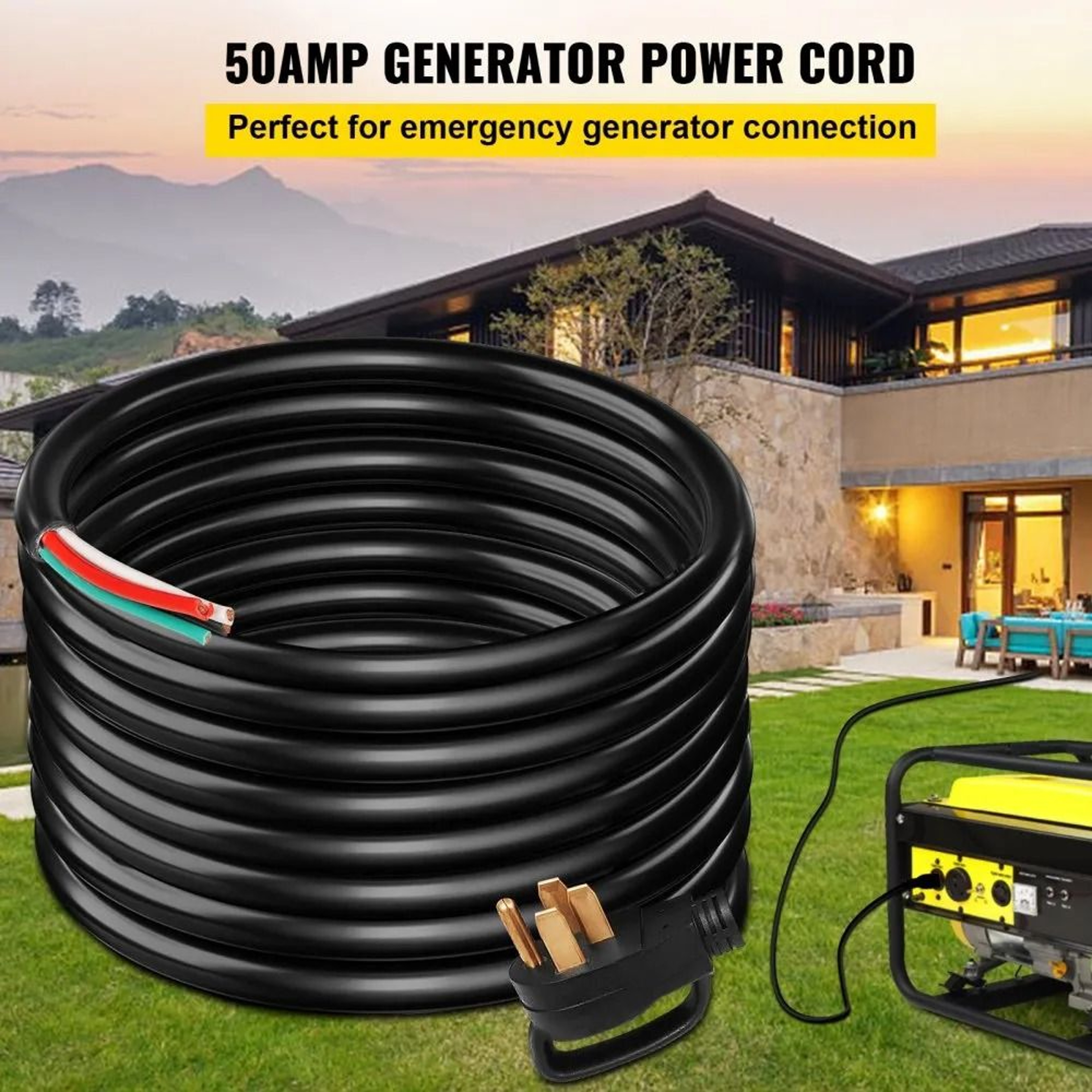 50 Amp Generator Cord 50 FT Heavy Duty NEMA 1450P To Bare Wire Power Cable 1