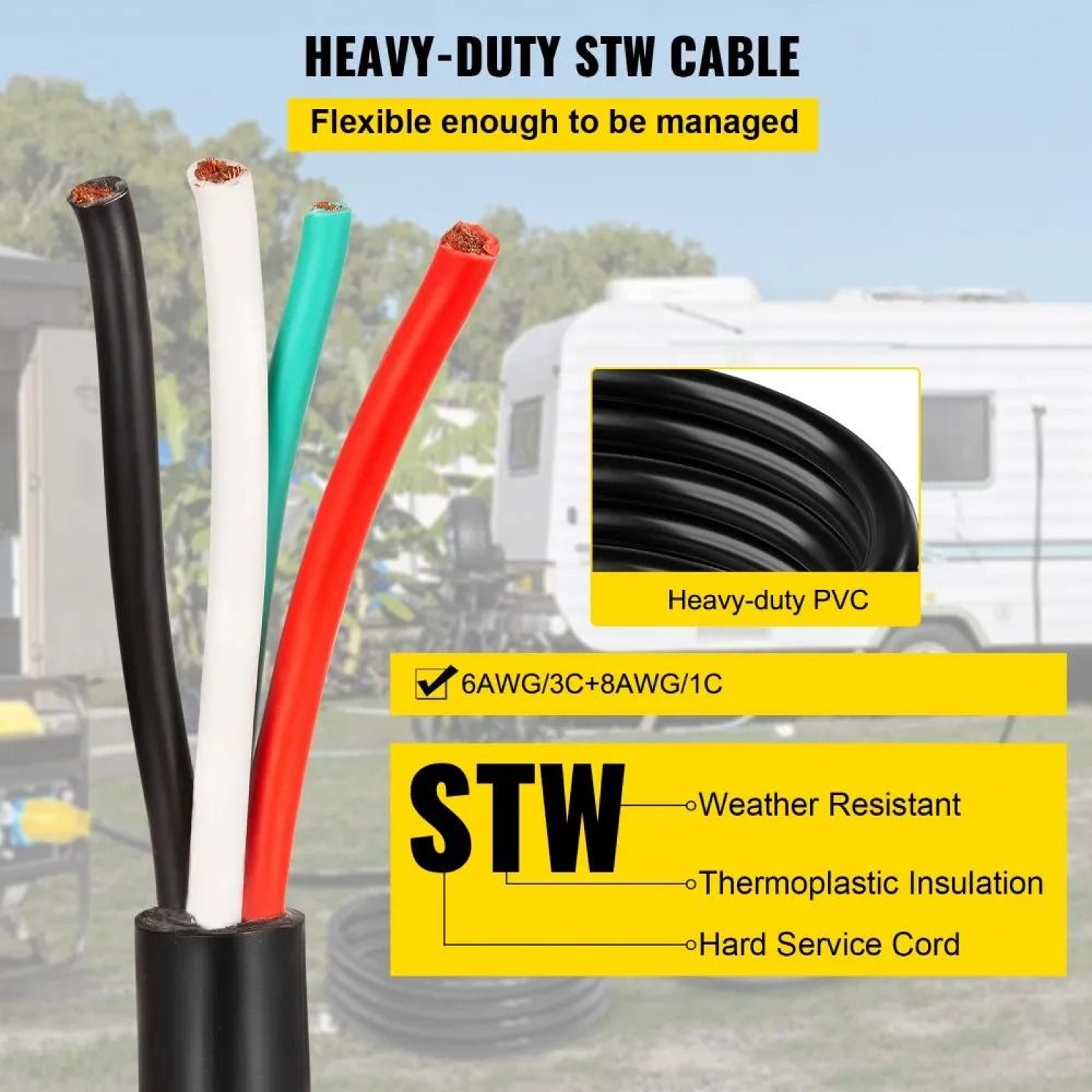 50 Amp Generator Cord 50 FT Heavy Duty NEMA 1450P To Bare Wire Power Cable 3