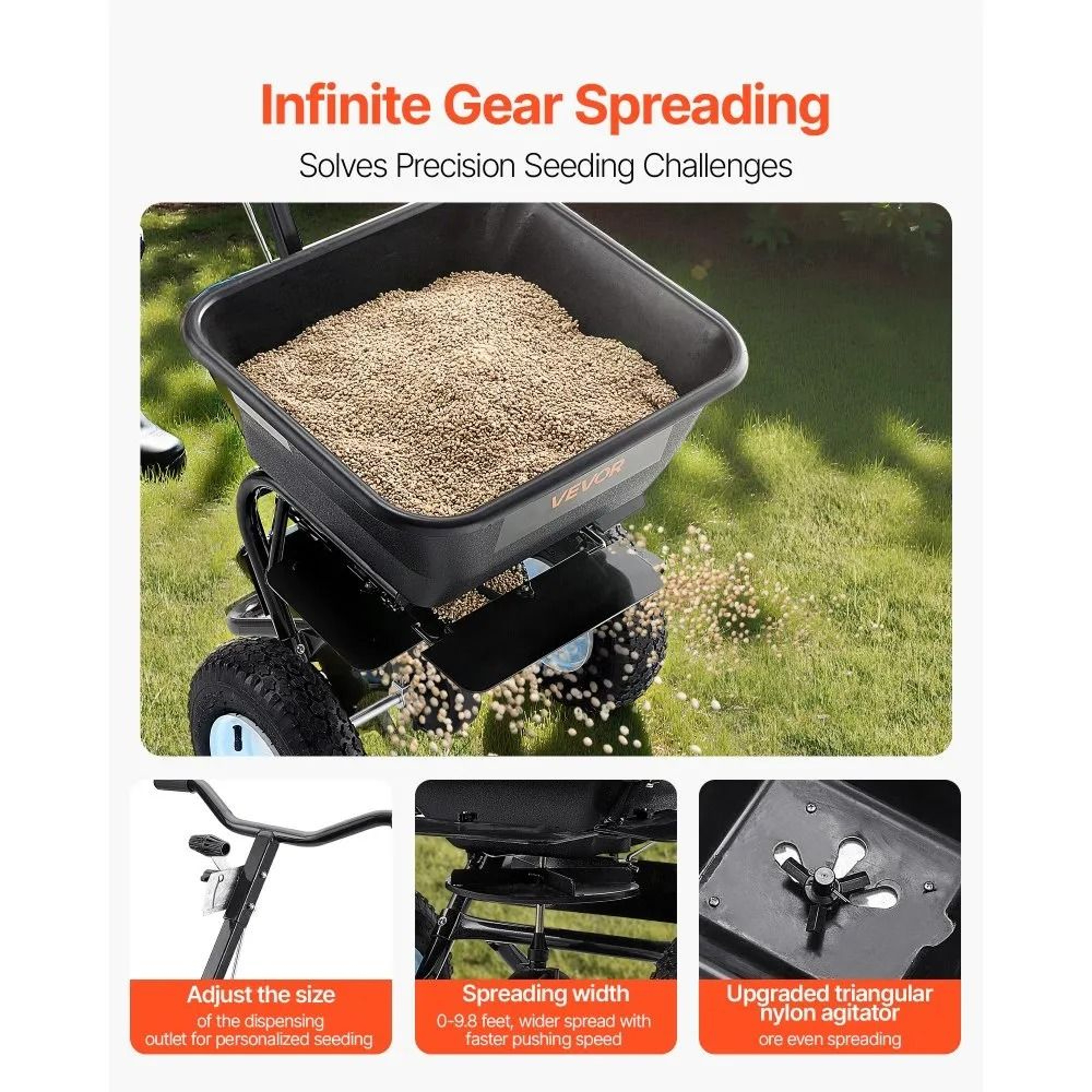 100 Lb Broadcast Spreader With 13 Inch Pneumatic Tires And Adjustable 98 Ft Spread 2