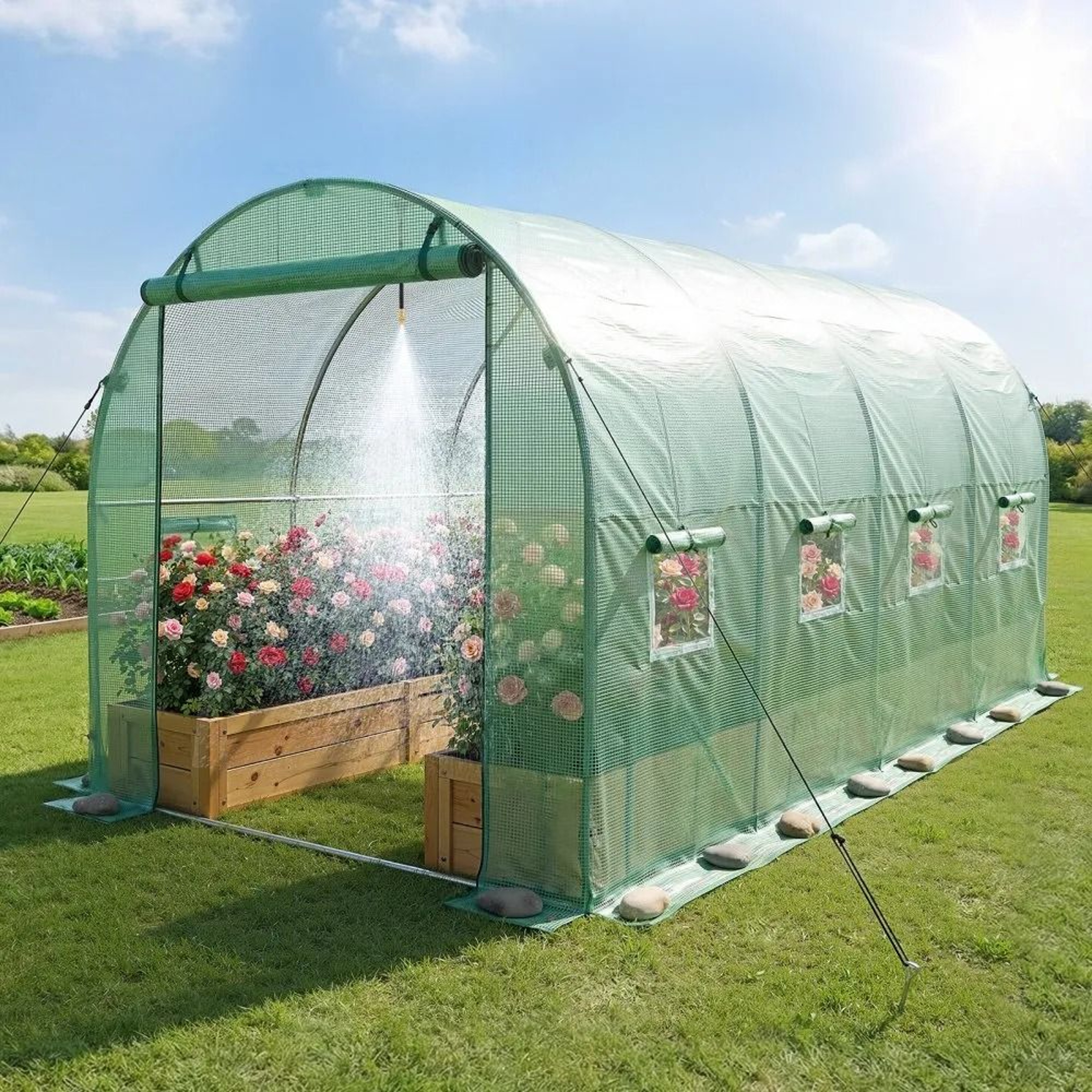 Walk In Tunnel Greenhouse With Watering System And Galvanized Steel Frame 6