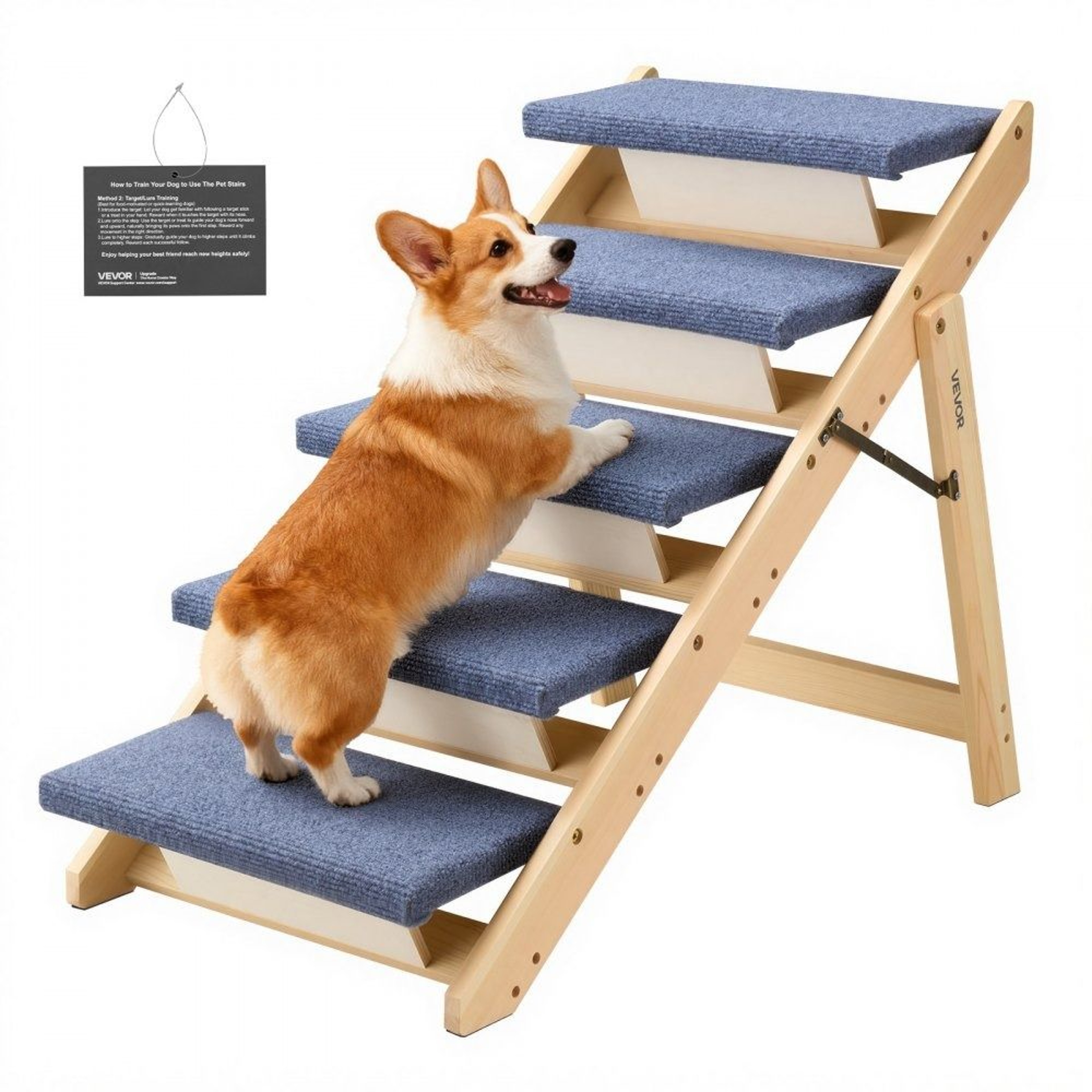 5 Step Foldable Wooden Dog Stairs With Non Slip Pet Steps For Beds Sofas And Cars 0