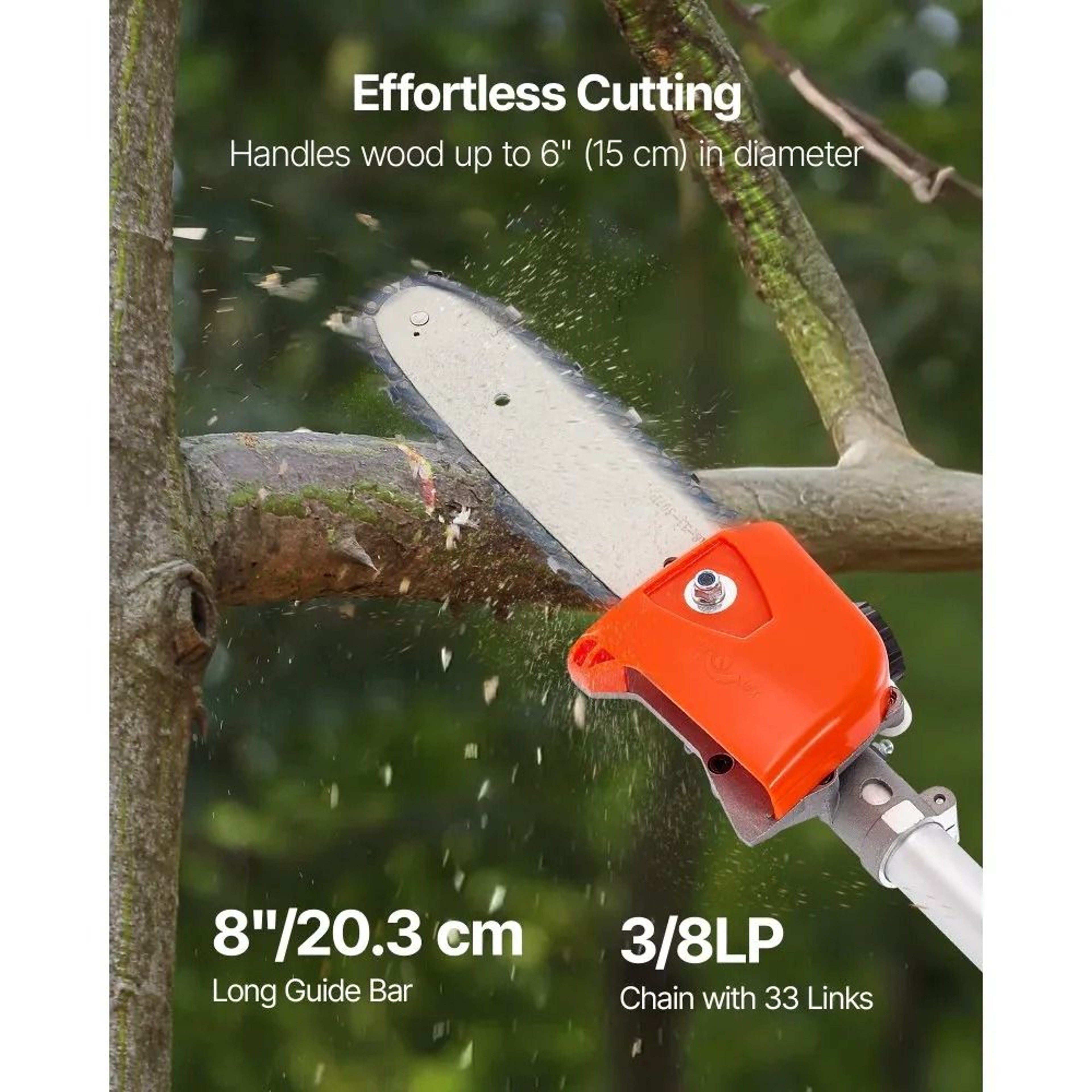 33CC Gas Pole Saw Extendable Tree Trimmer With 8 Inch Cutting Bar 3